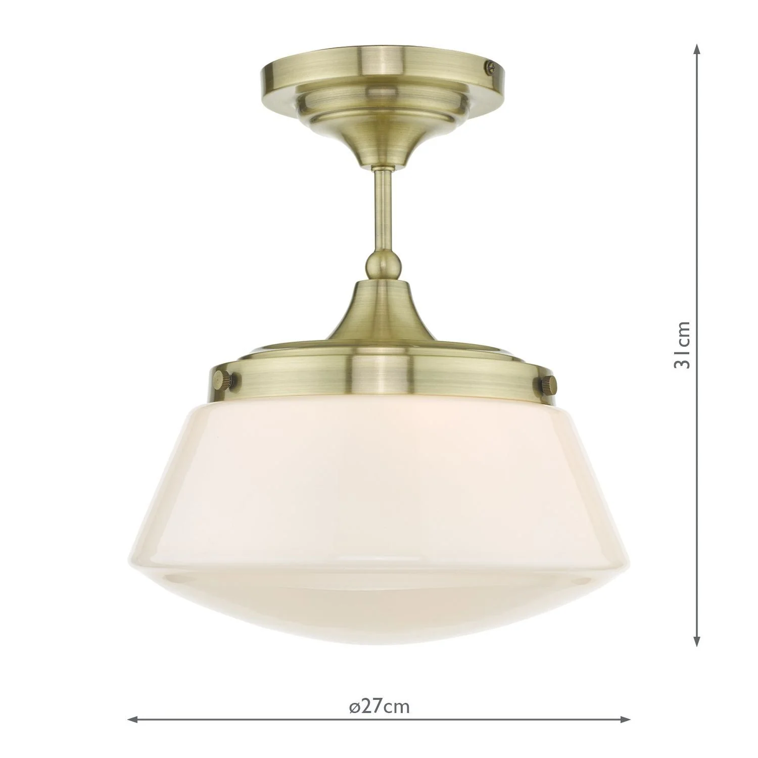 Caden 1 Light Semi Flush Ceiling Light - Polished Chrome/Antique Brass & Opal Glass IP44 - Image 5