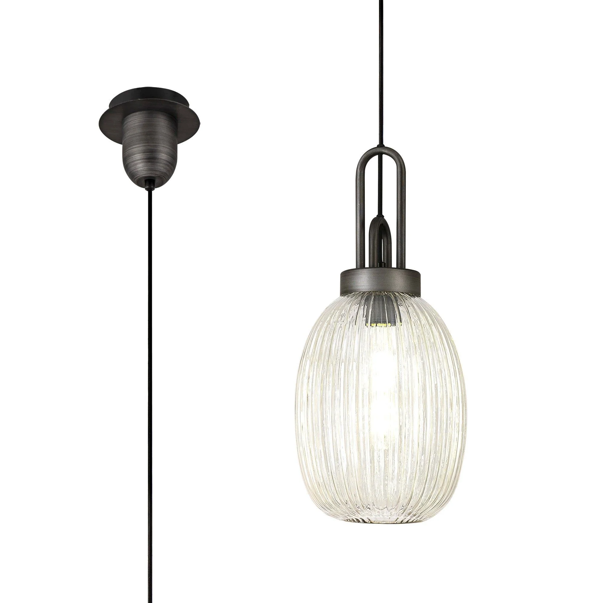 Cadiz 1 Light Pendant With 20cm Almond Ribbed Glass - Various Colour Range - Image 11