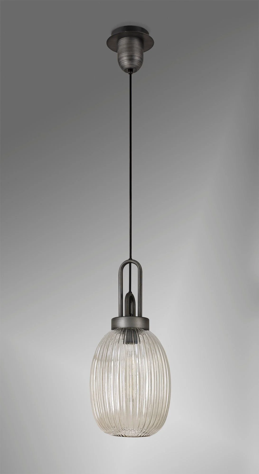 Cadiz 1 Light Pendant With 20cm Almond Ribbed Glass - Various Colour Range - Image 12