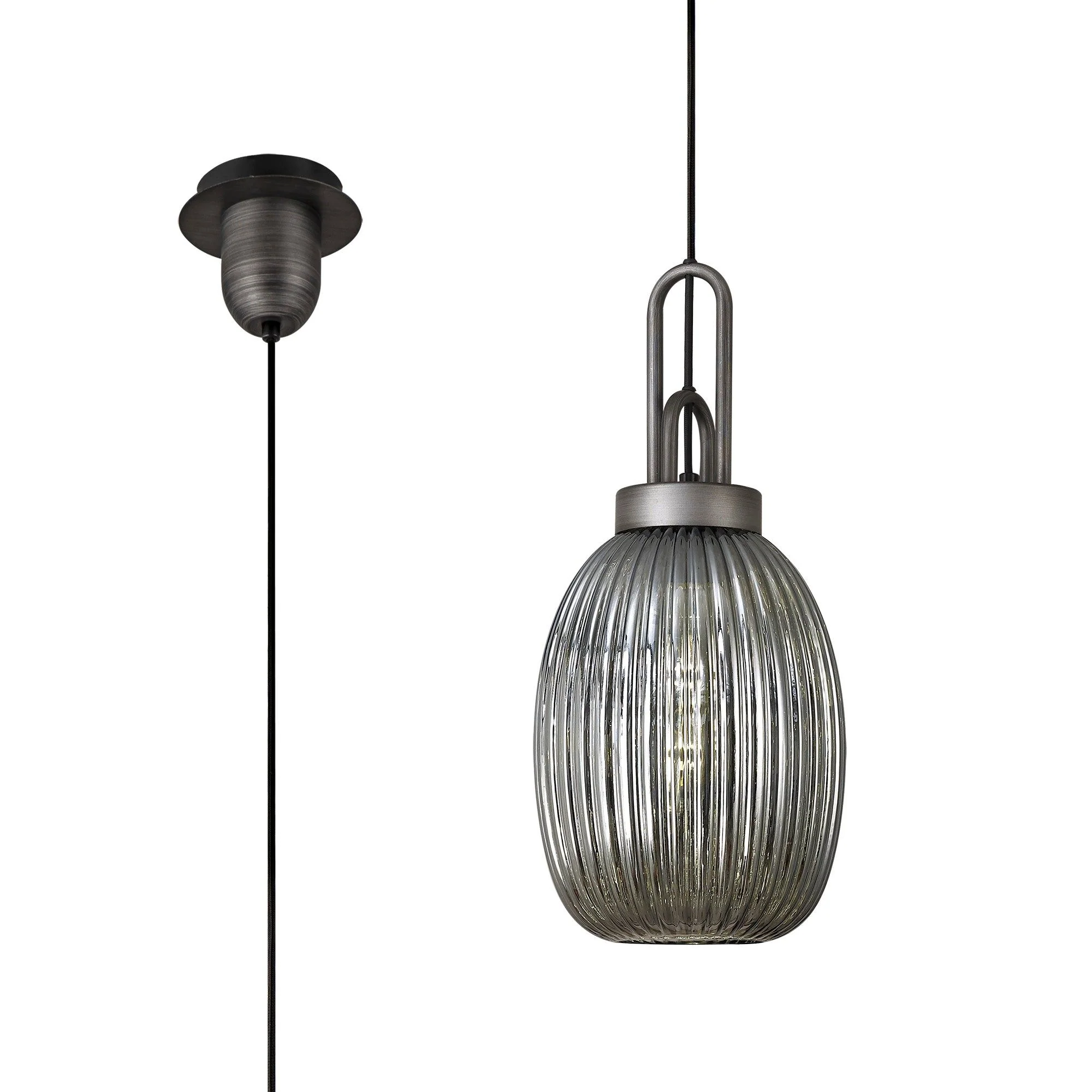 Cadiz 1 Light Pendant With 20cm Almond Ribbed Glass - Various Colour Range - Image 13