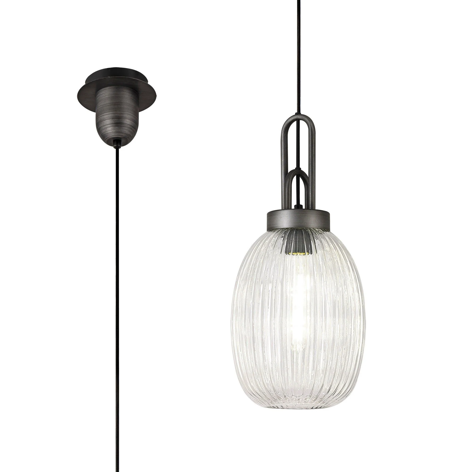 Cadiz 1 Light Pendant With 20cm Almond Ribbed Glass - Various Colour Range - Image 15