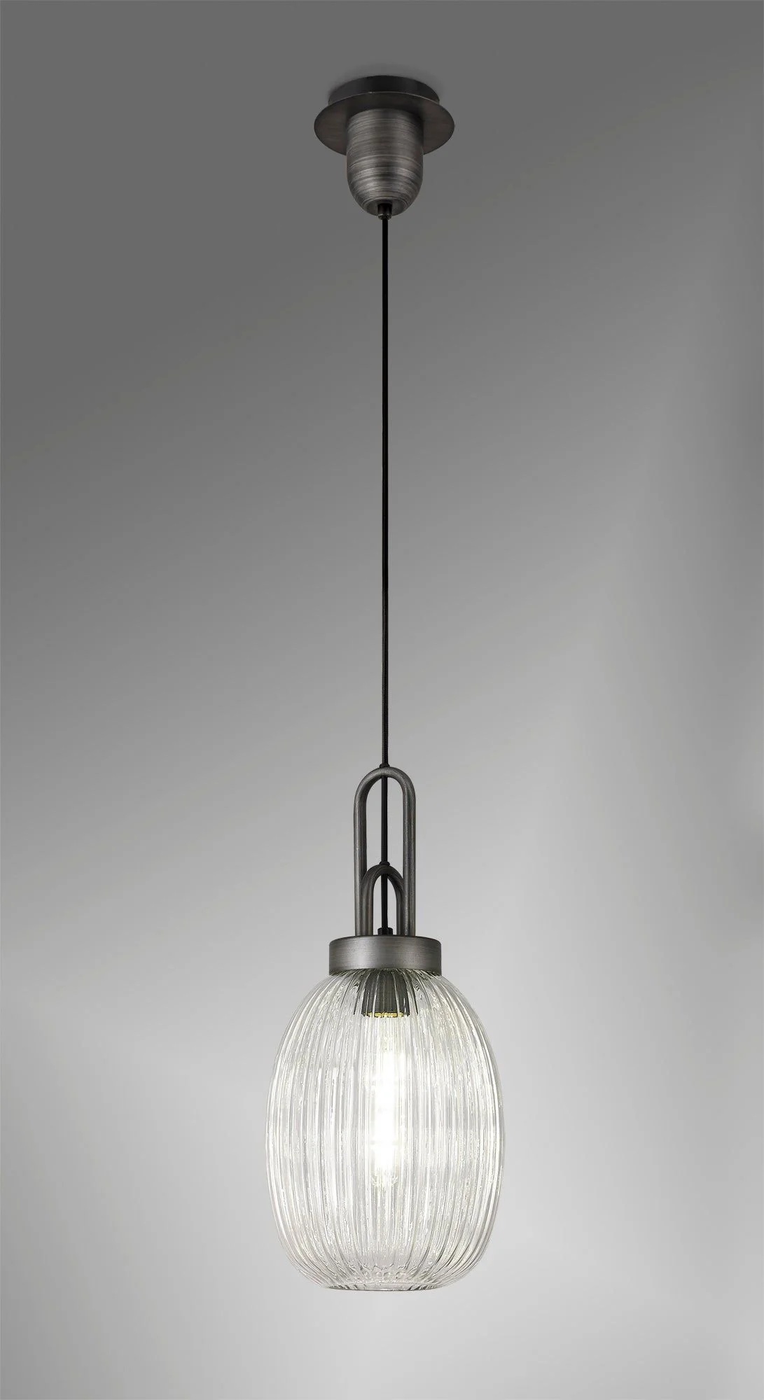 Cadiz 1 Light Pendant With 20cm Almond Ribbed Glass - Various Colour Range - Image 16