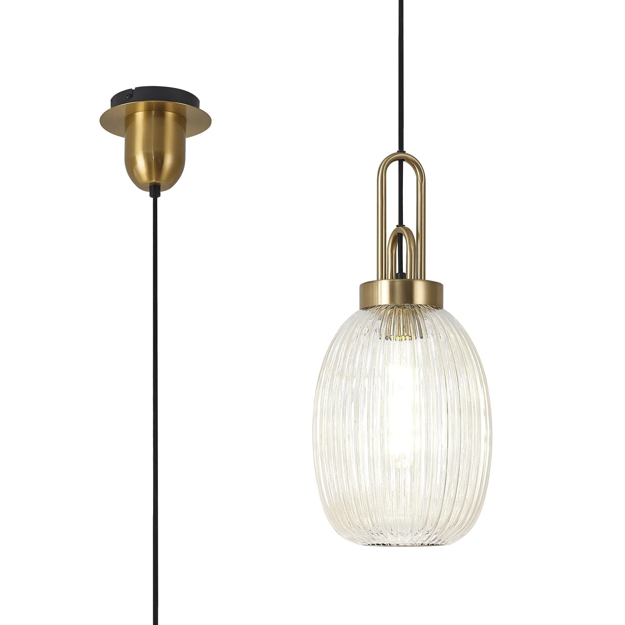 Cadiz 1 Light Pendant With 20cm Almond Ribbed Glass - Various Colour Range - Image 27