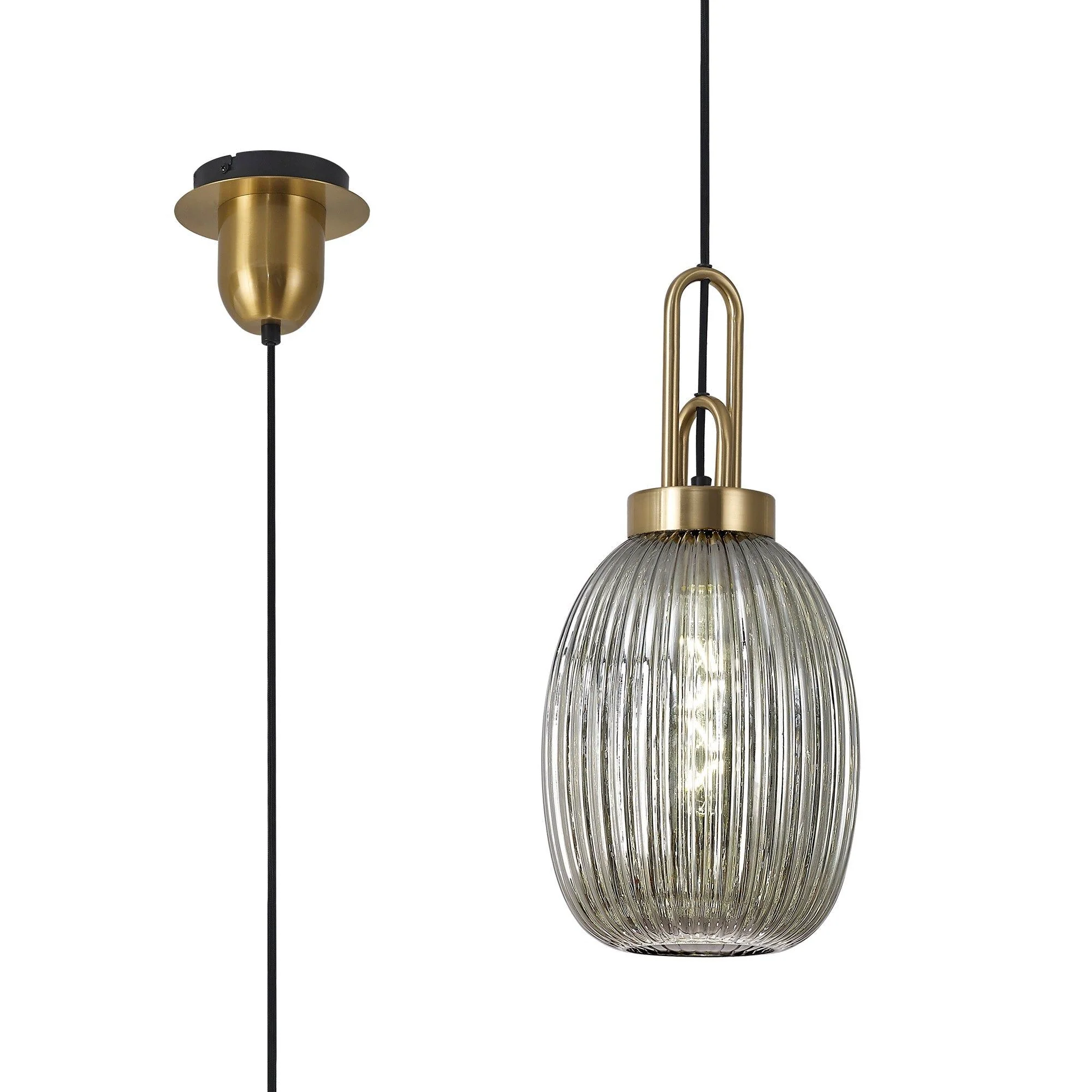 Cadiz 1 Light Pendant With 20cm Almond Ribbed Glass - Various Colour Range - Image 29