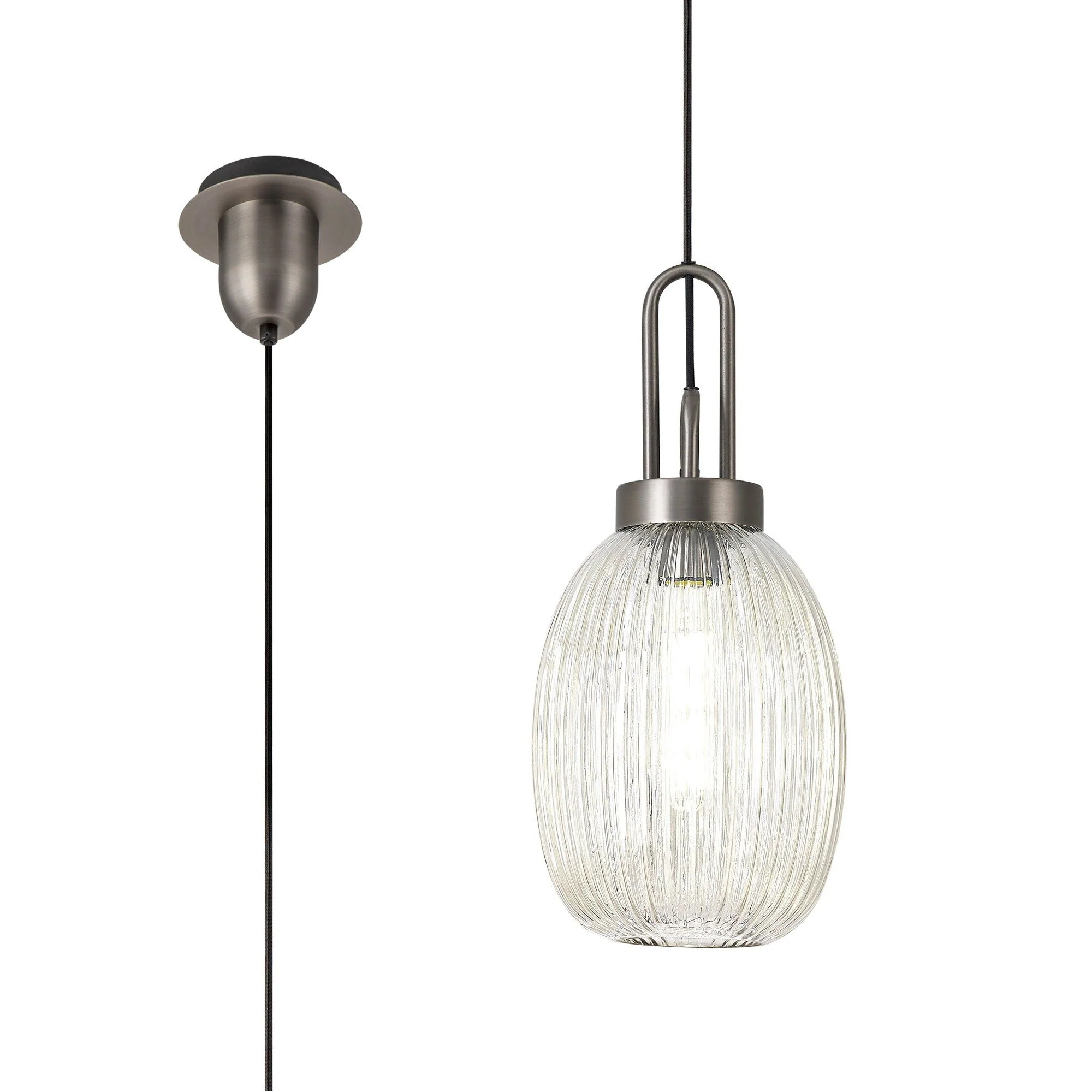 Cadiz 1 Light Pendant With 20cm Almond Ribbed Glass - Various Colour Range - Image 3
