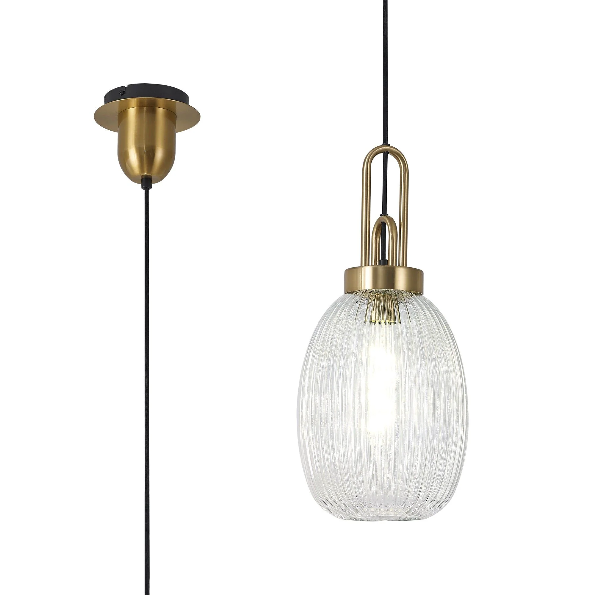 Cadiz 1 Light Pendant With 20cm Almond Ribbed Glass - Various Colour Range - Image 31