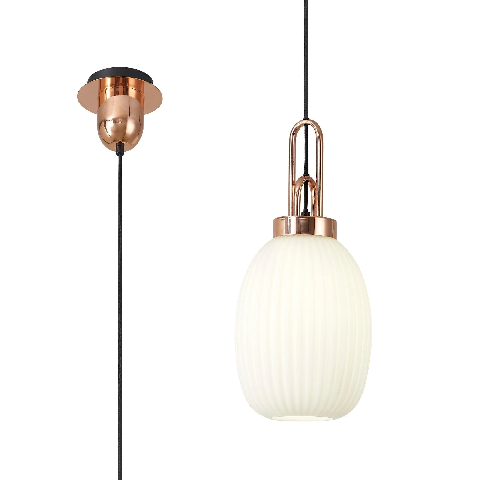 Cadiz 1 Light Pendant With 20cm Almond Ribbed Glass - Various Colour Range - Image 33