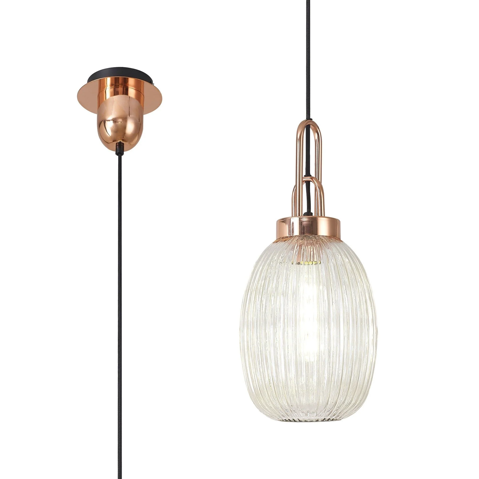 Cadiz 1 Light Pendant With 20cm Almond Ribbed Glass - Various Colour Range - Image 35