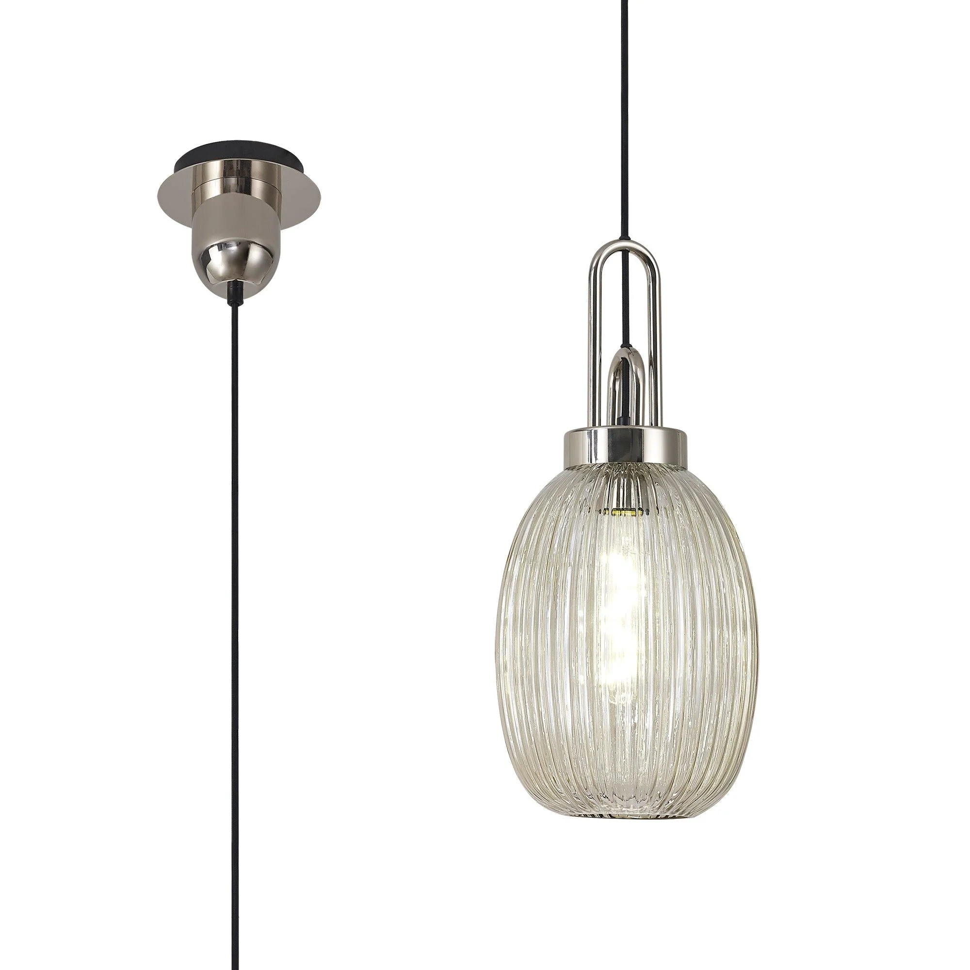 Cadiz 1 Light Pendant With 20cm Almond Ribbed Glass - Various Colour Range - Image 43