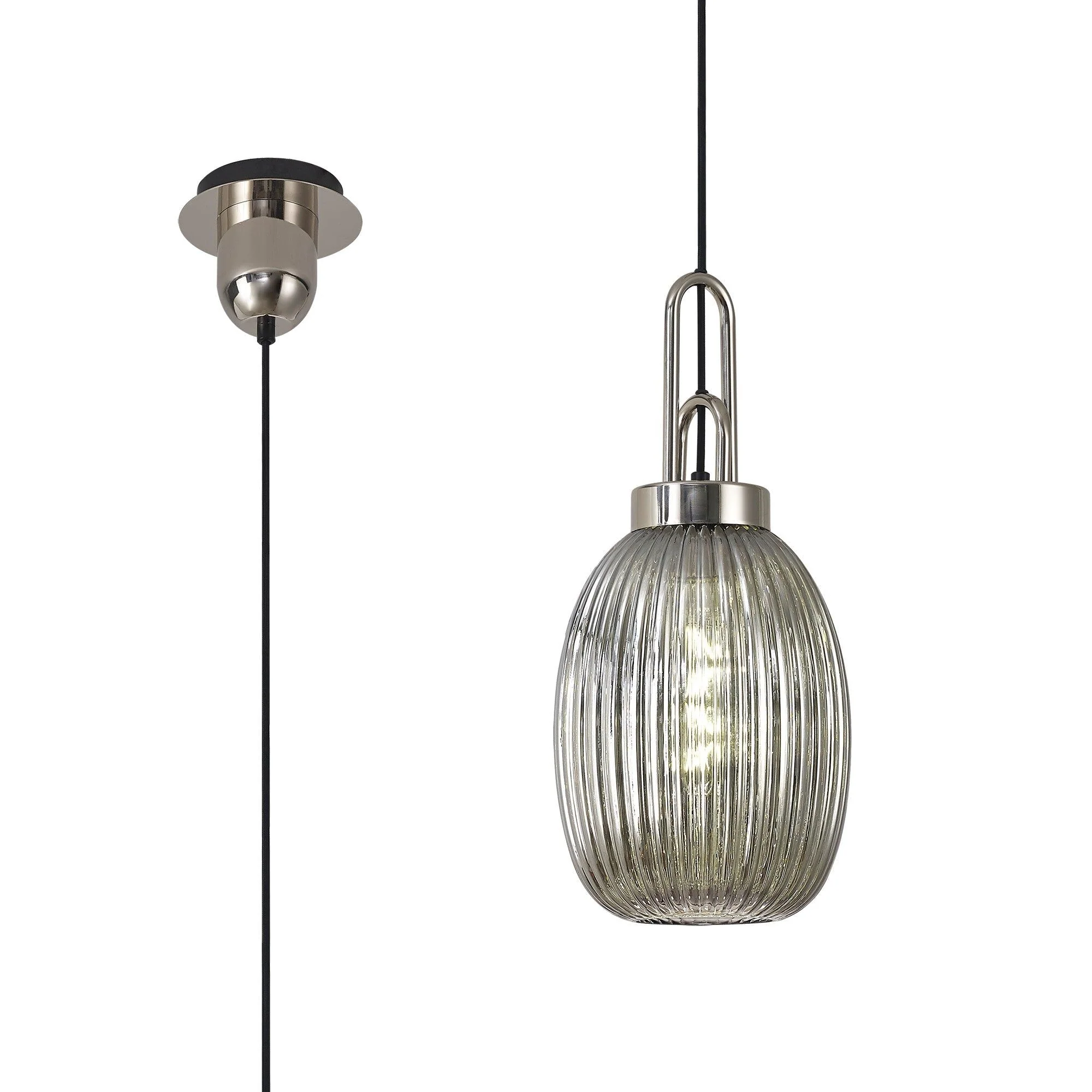 Cadiz 1 Light Pendant With 20cm Almond Ribbed Glass - Various Colour Range - Image 45