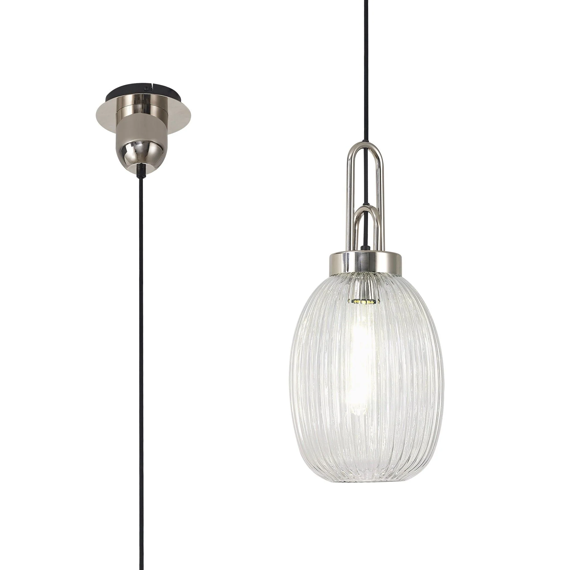 Cadiz 1 Light Pendant With 20cm Almond Ribbed Glass - Various Colour Range - Image 47