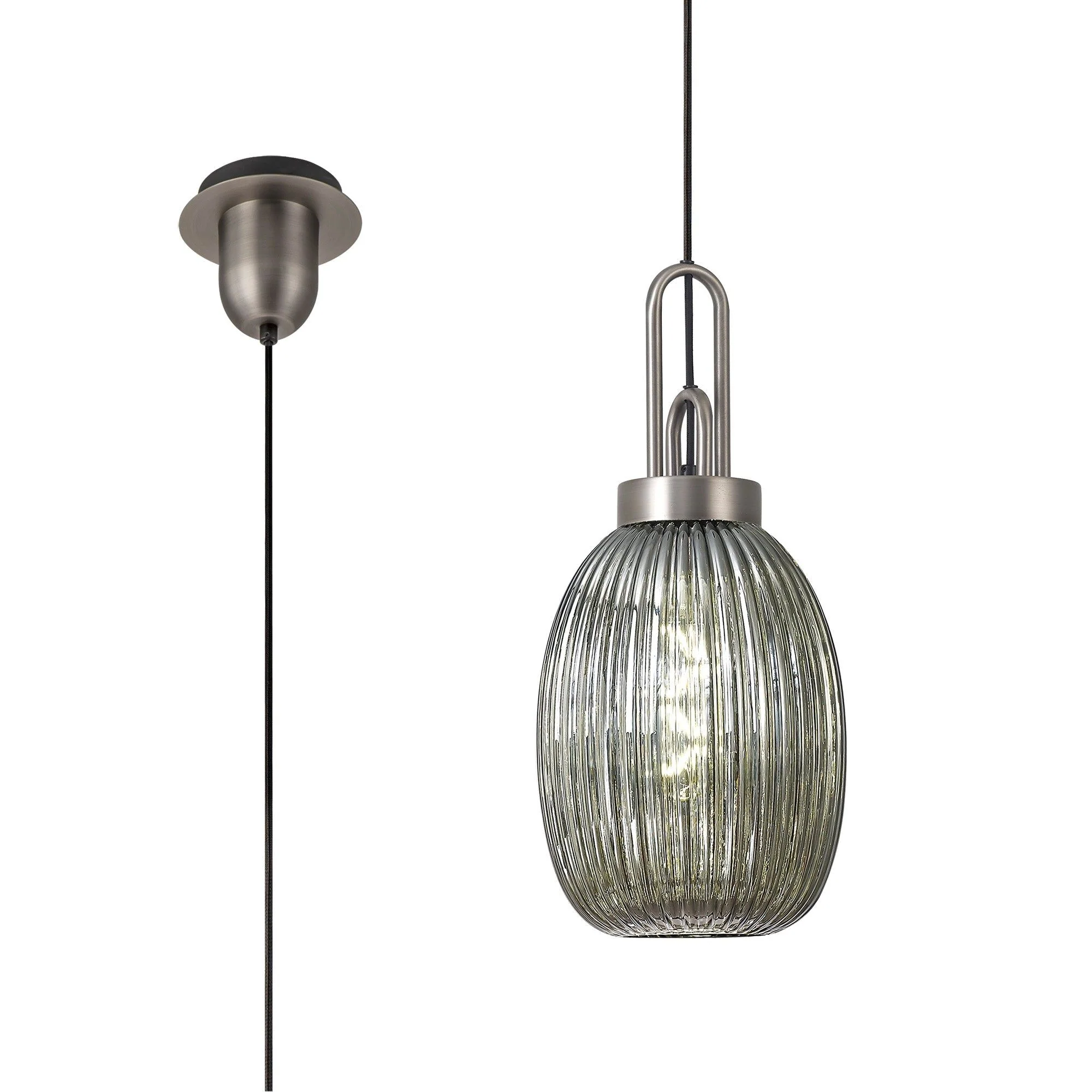 Cadiz 1 Light Pendant With 20cm Almond Ribbed Glass - Various Colour Range - Image 5