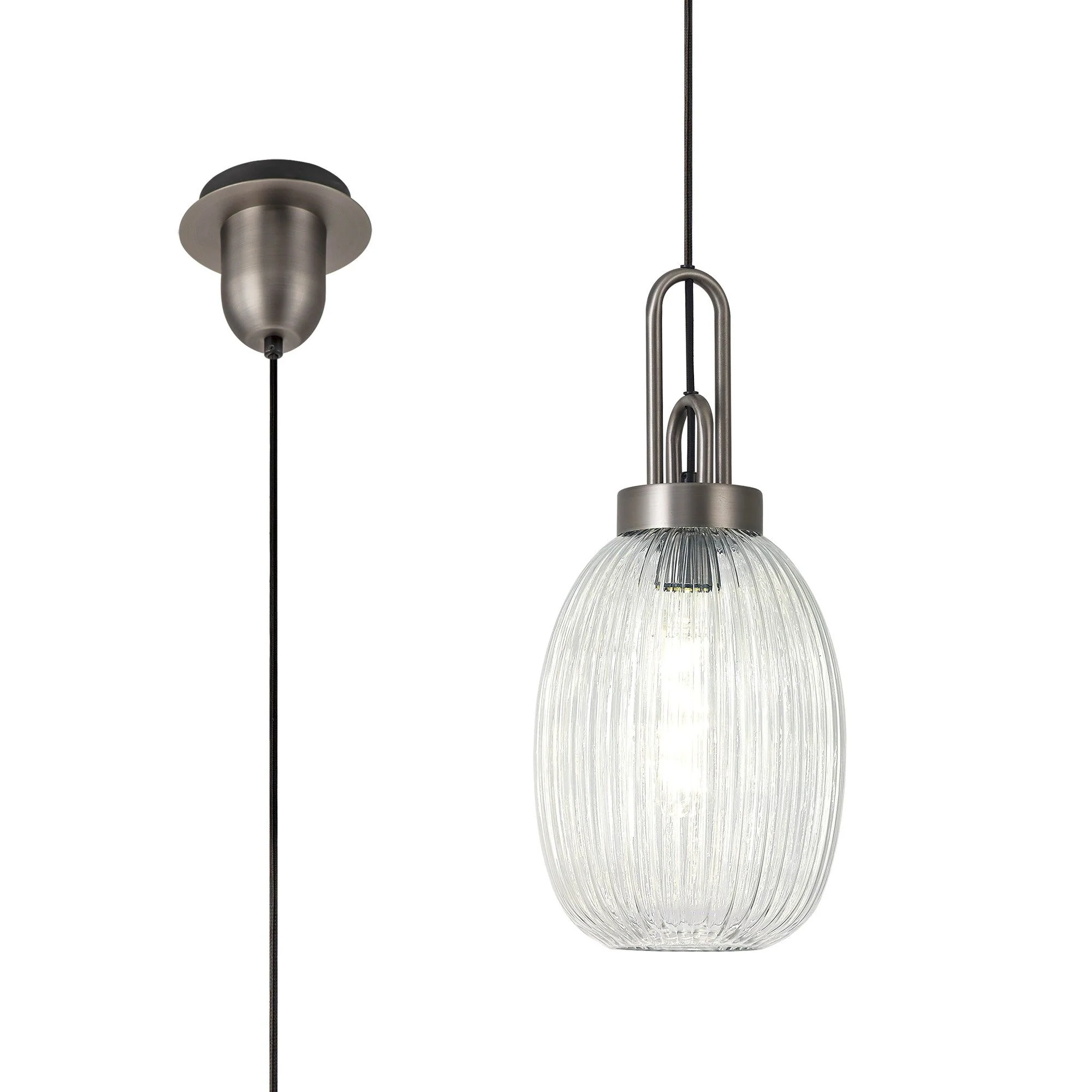 Cadiz 1 Light Pendant With 20cm Almond Ribbed Glass - Various Colour Range - Image 7