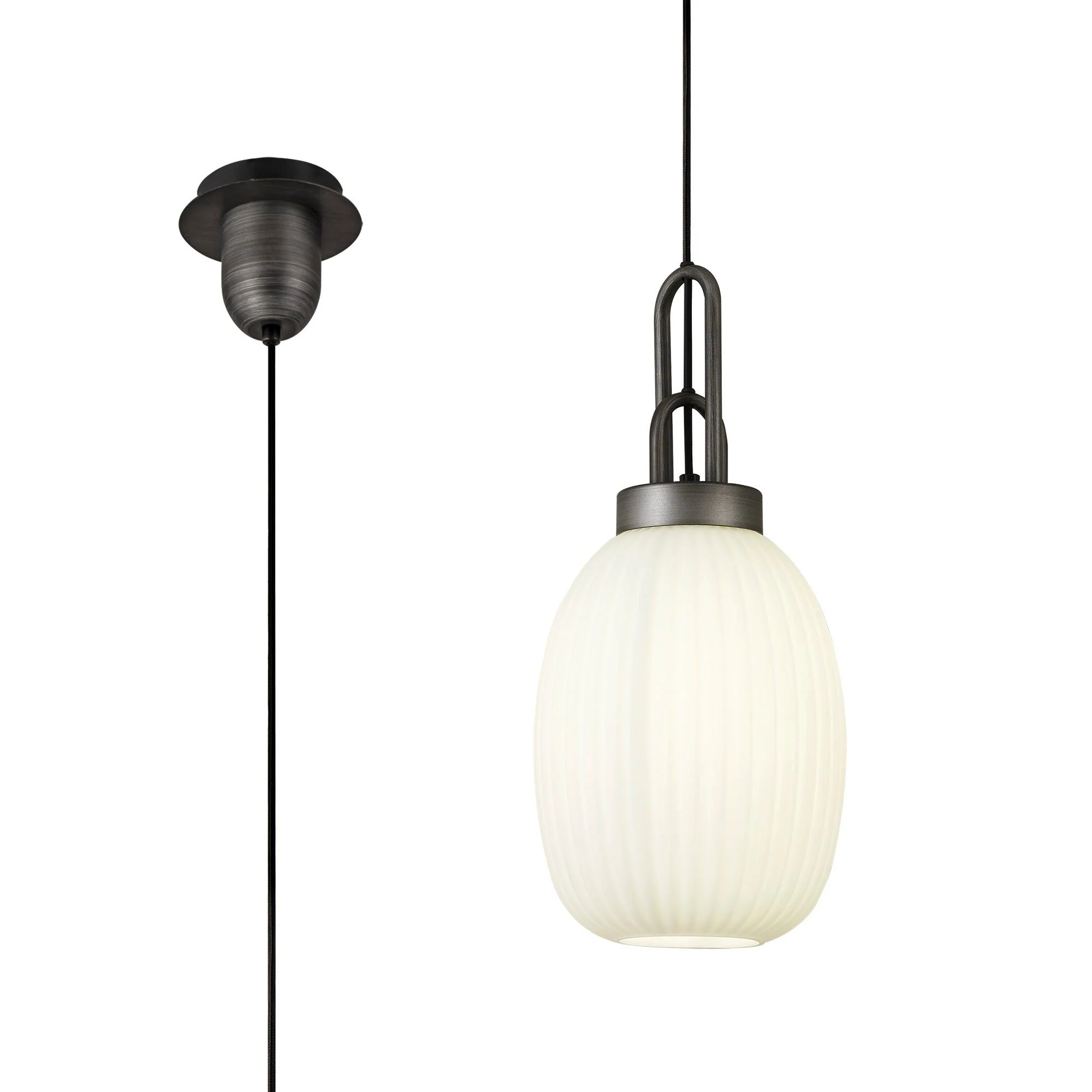 Cadiz 1 Light Pendant With 20cm Almond Ribbed Glass - Various Colour Range - Image 9