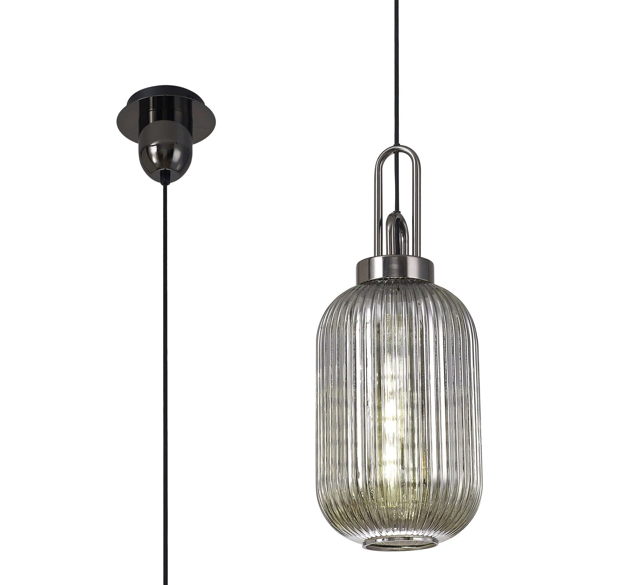 Cadiz 1 Light Pendant With 20cm Tubular Ribbed Glass -  Various Colour Range - Image 11