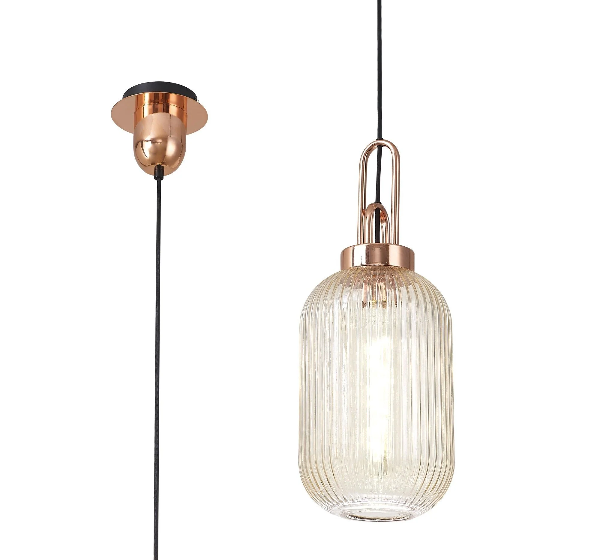 Cadiz 1 Light Pendant With 20cm Tubular Ribbed Glass -  Various Colour Range - Image 19