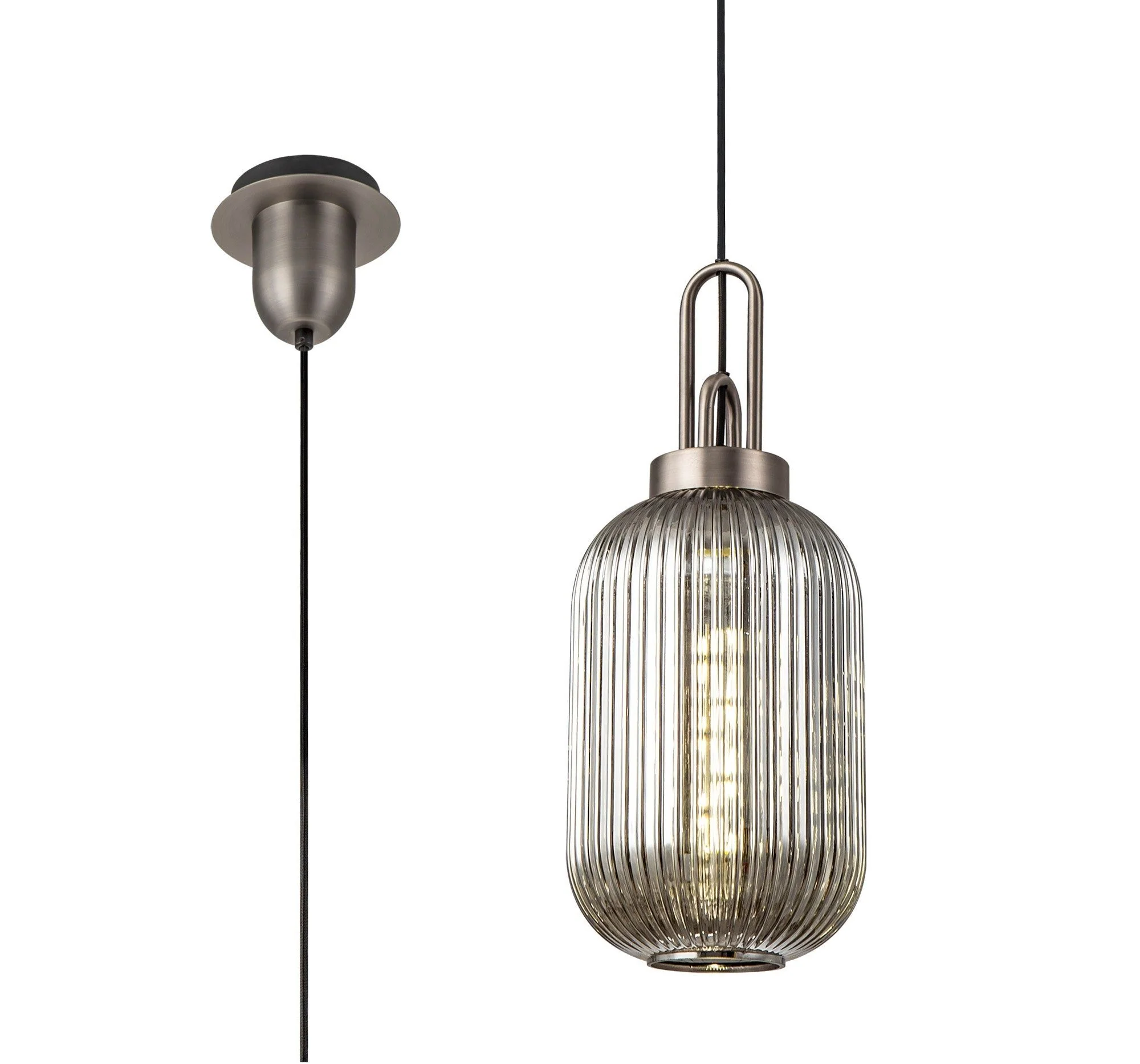 Cadiz 1 Light Pendant With 20cm Tubular Ribbed Glass -  Various Colour Range - Image 23