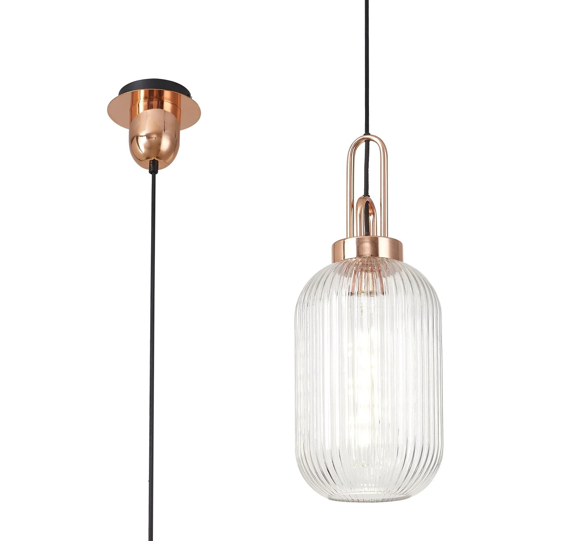Cadiz 1 Light Pendant With 20cm Tubular Ribbed Glass -  Various Colour Range - Image 3
