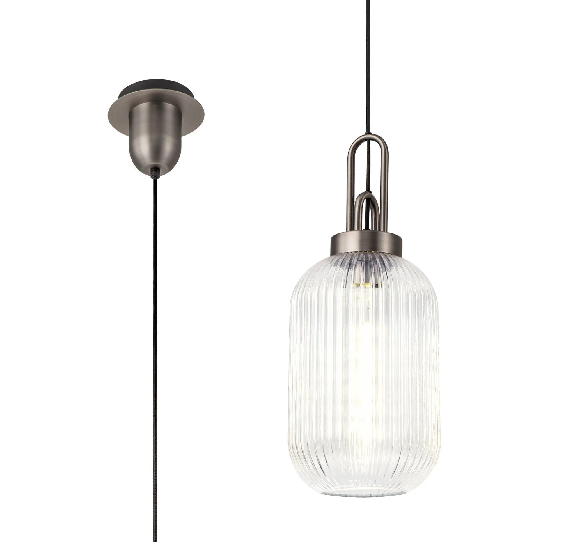 Cadiz 1 Light Pendant With 20cm Tubular Ribbed Glass -  Various Colour Range - Image 31