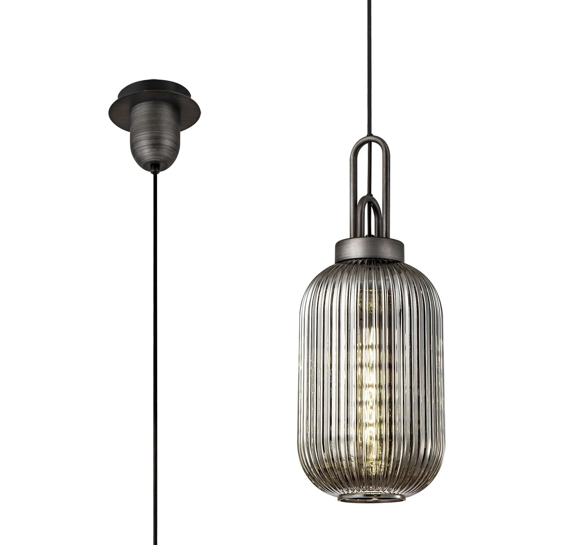 Cadiz 1 Light Pendant With 20cm Tubular Ribbed Glass -  Various Colour Range - Image 35