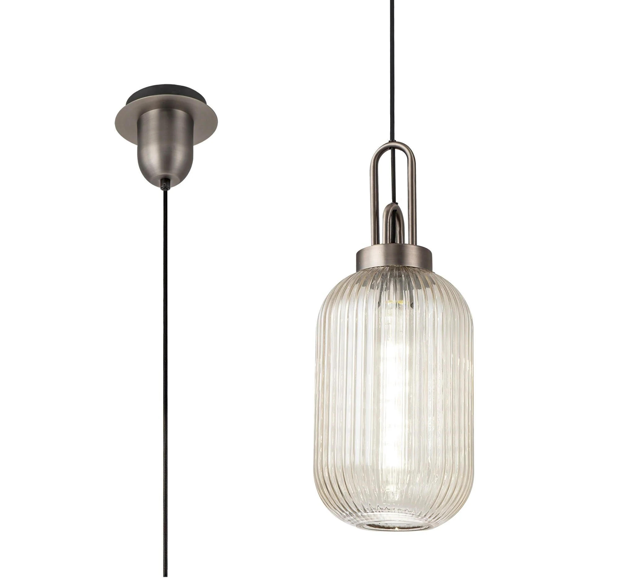 Cadiz 1 Light Pendant With 20cm Tubular Ribbed Glass -  Various Colour Range - Image 39