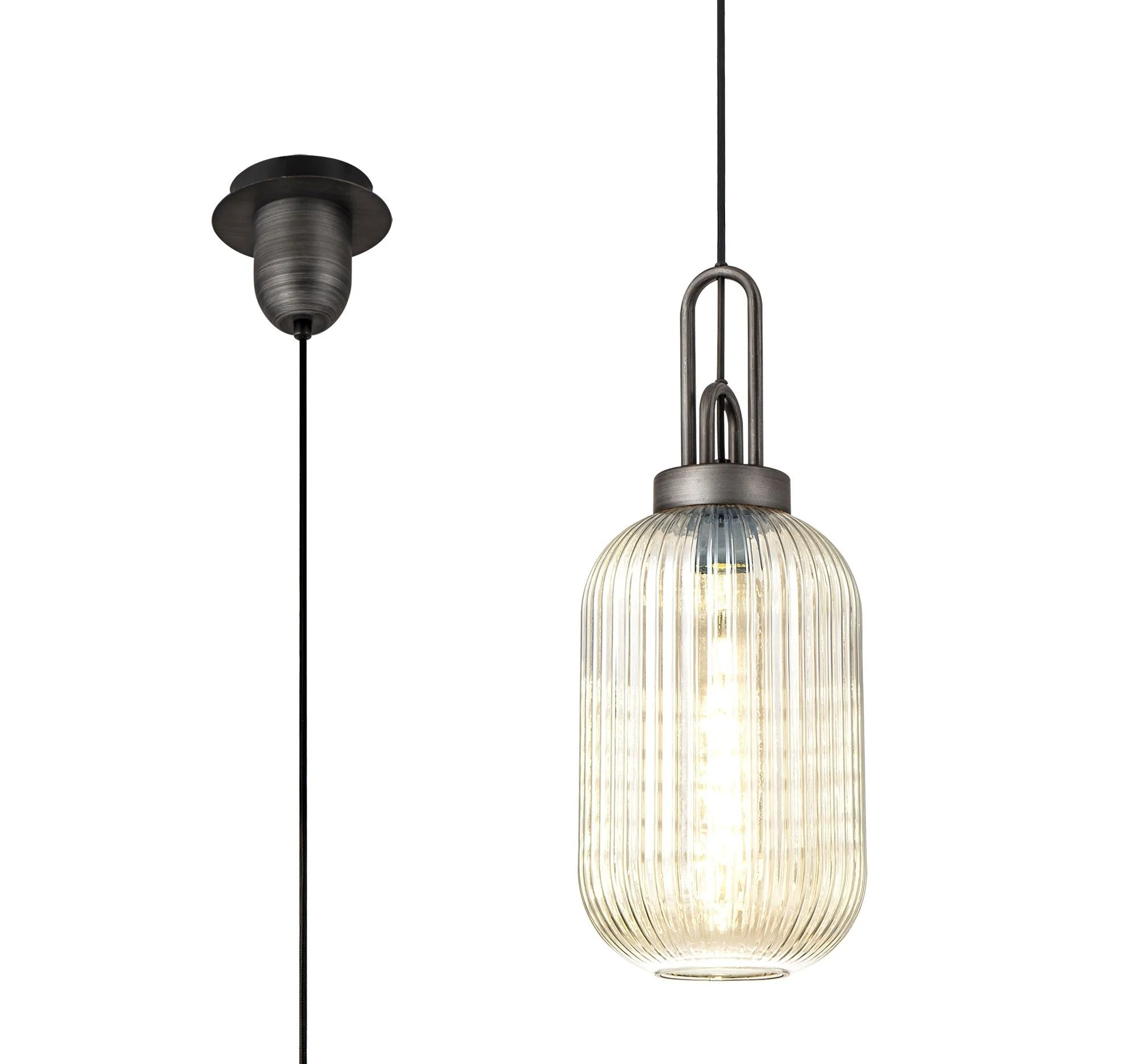 Cadiz 1 Light Pendant With 20cm Tubular Ribbed Glass -  Various Colour Range - Image 43