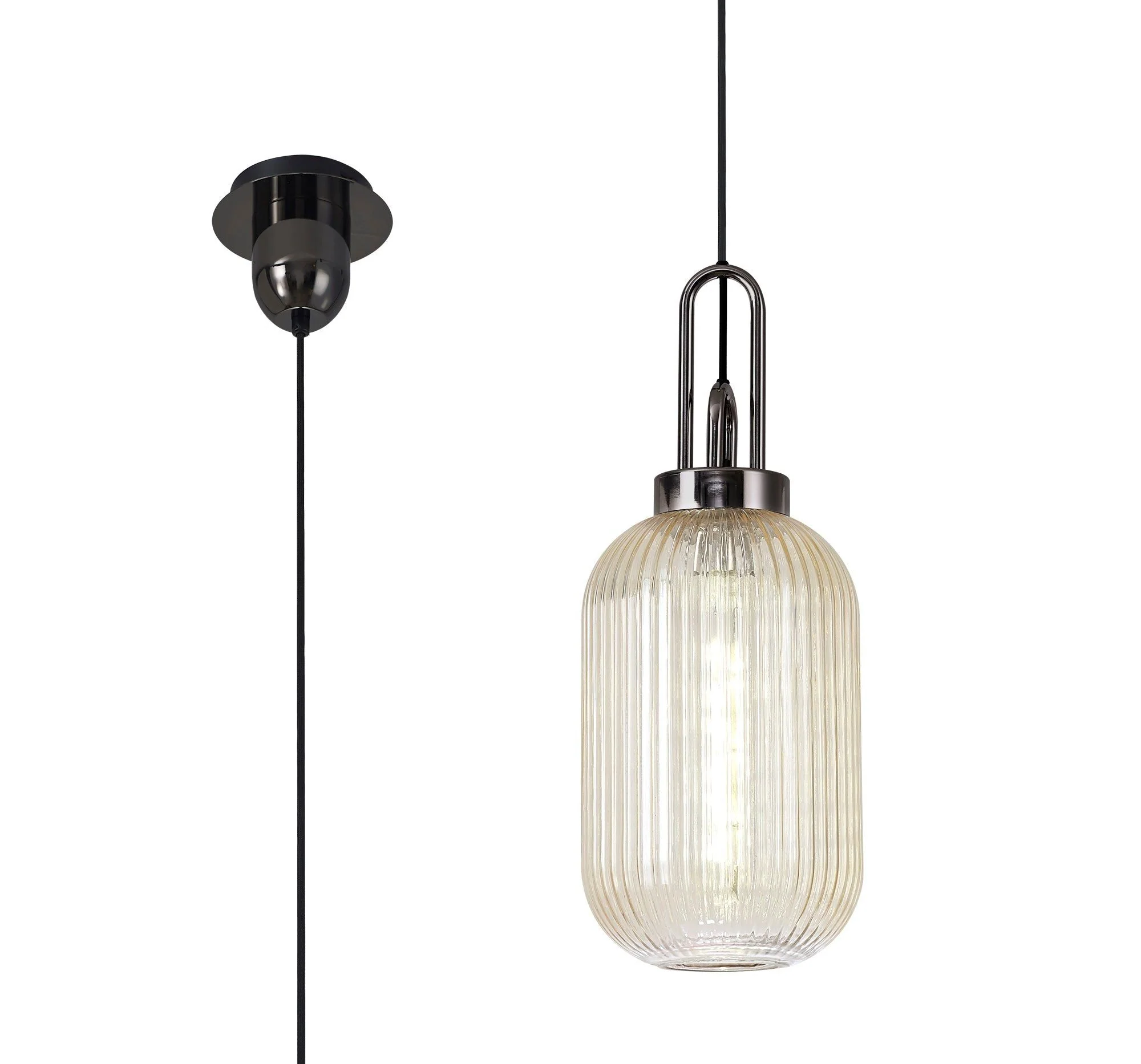 Cadiz 1 Light Pendant With 20cm Tubular Ribbed Glass -  Various Colour Range - Image 45