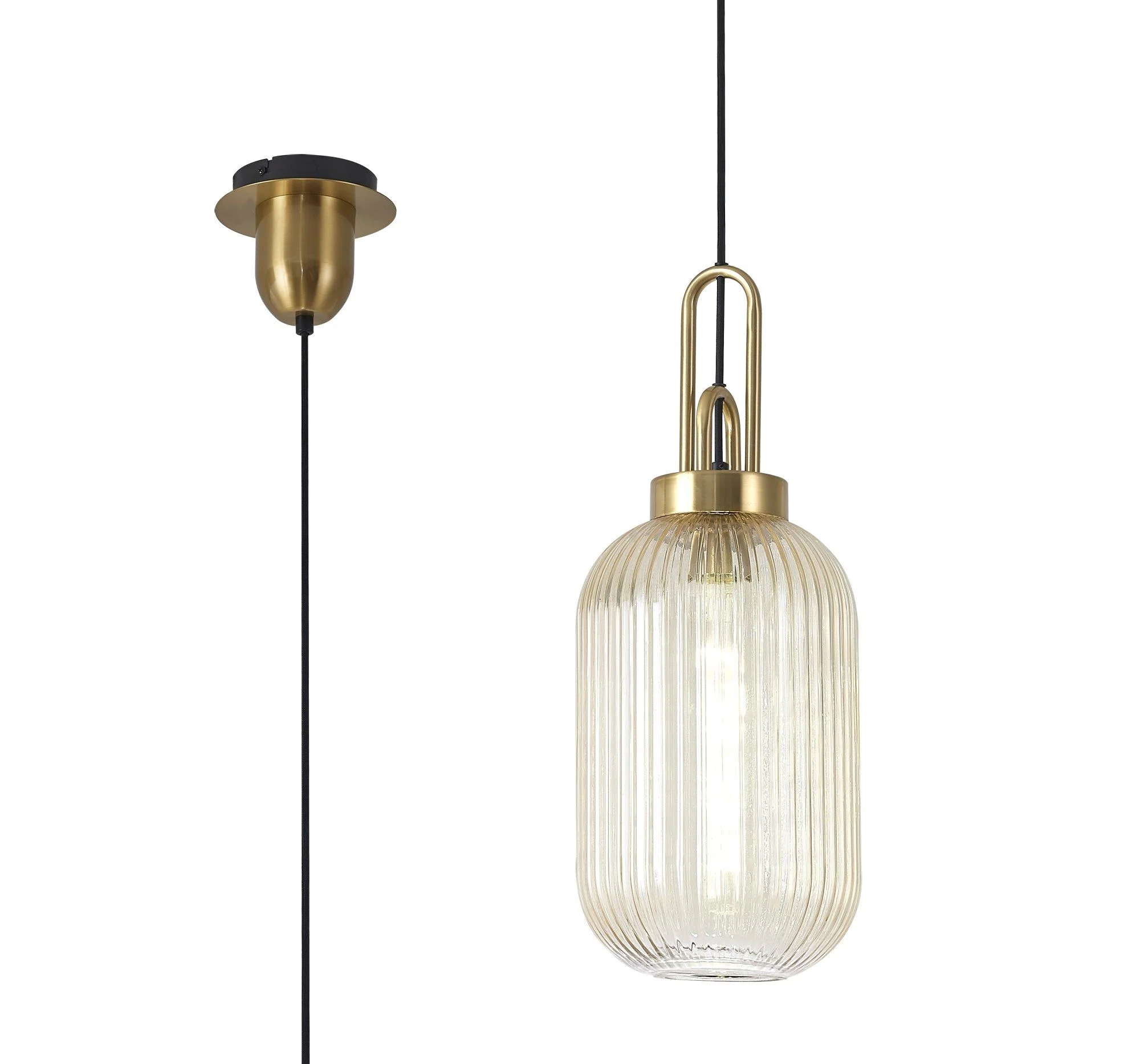 Cadiz 1 Light Pendant With 20cm Tubular Ribbed Glass -  Various Colour Range - Image 7