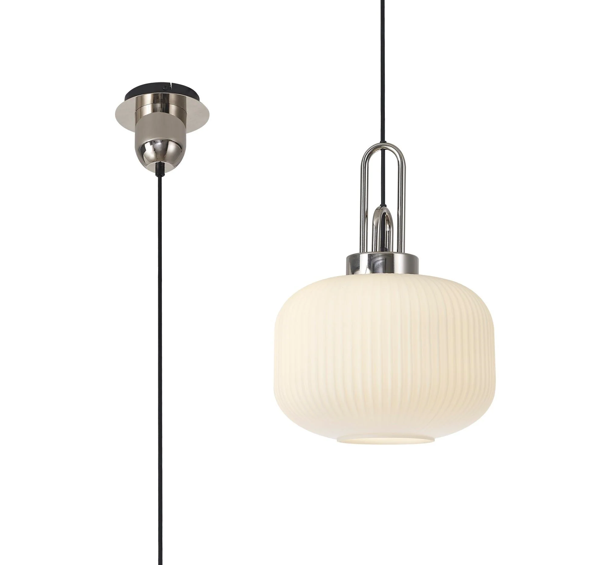 Cadiz 1 Light Pendant With 30cm Pumpkin Shaped Ribbed Glass - Various Colour Range