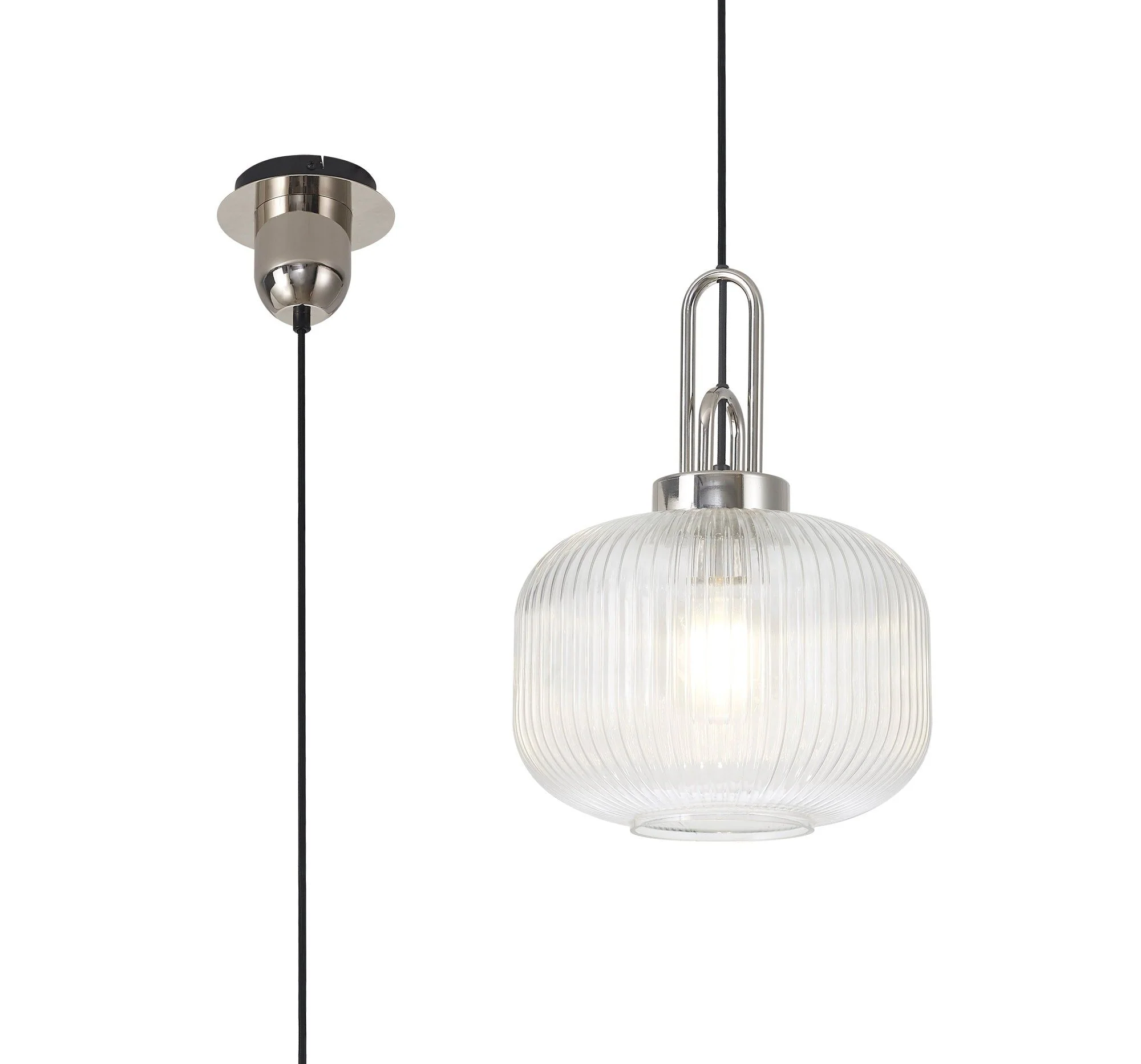 Cadiz 1 Light Pendant With 30cm Pumpkin Shaped Ribbed Glass - Various Colour Range - Image 13