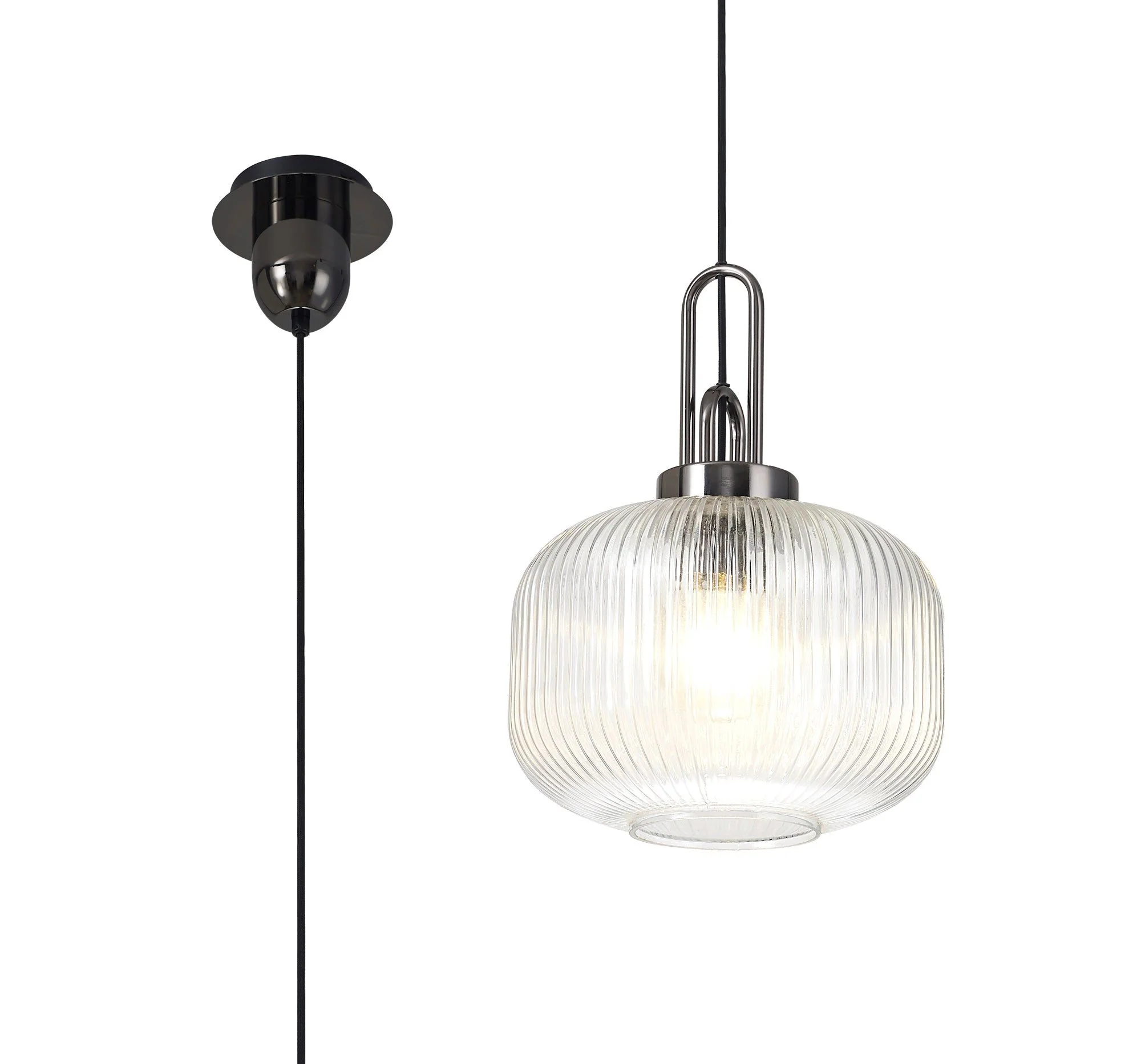 Cadiz 1 Light Pendant With 30cm Pumpkin Shaped Ribbed Glass - Various Colour Range - Image 15