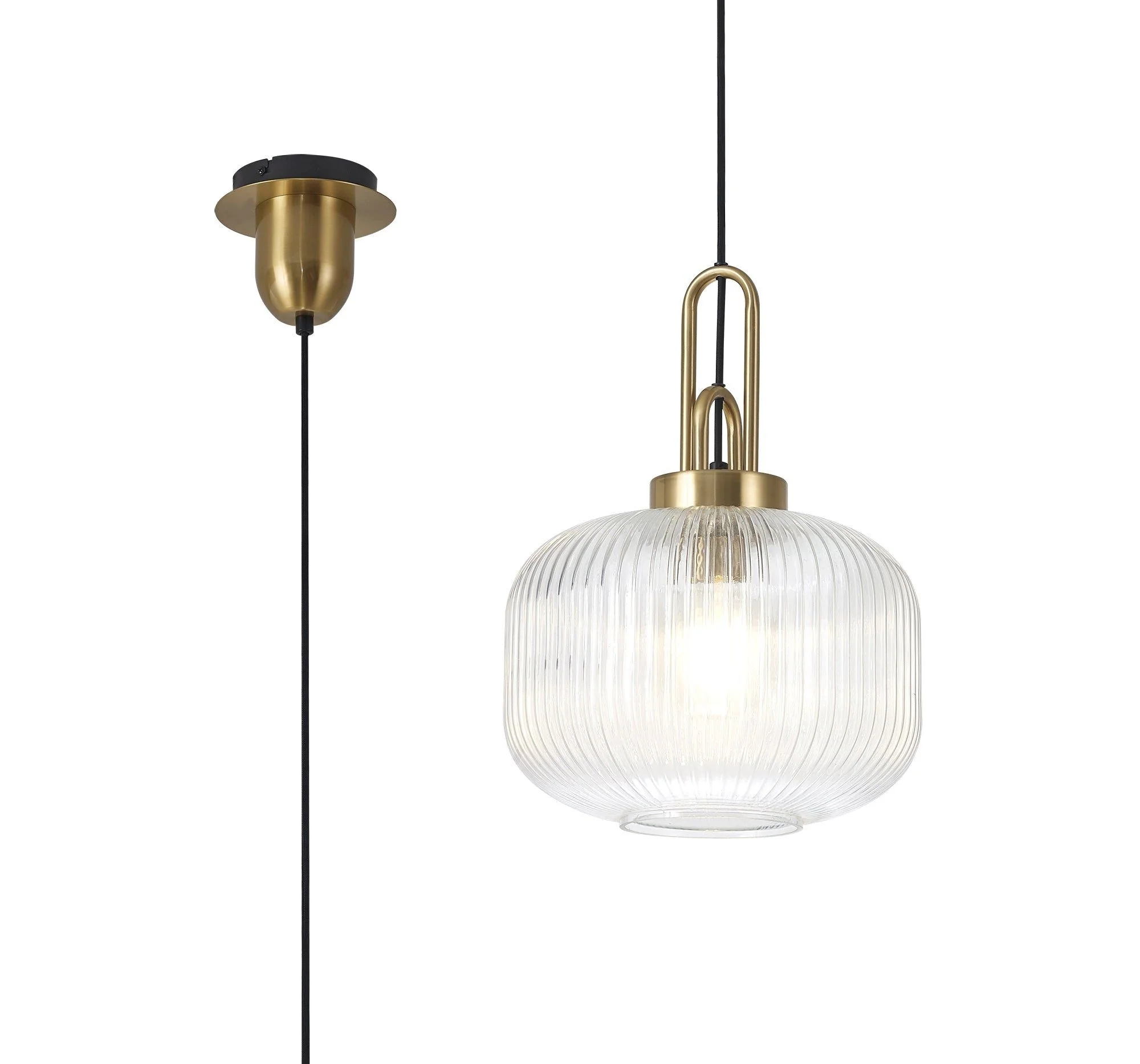 Cadiz 1 Light Pendant With 30cm Pumpkin Shaped Ribbed Glass - Various Colour Range - Image 17
