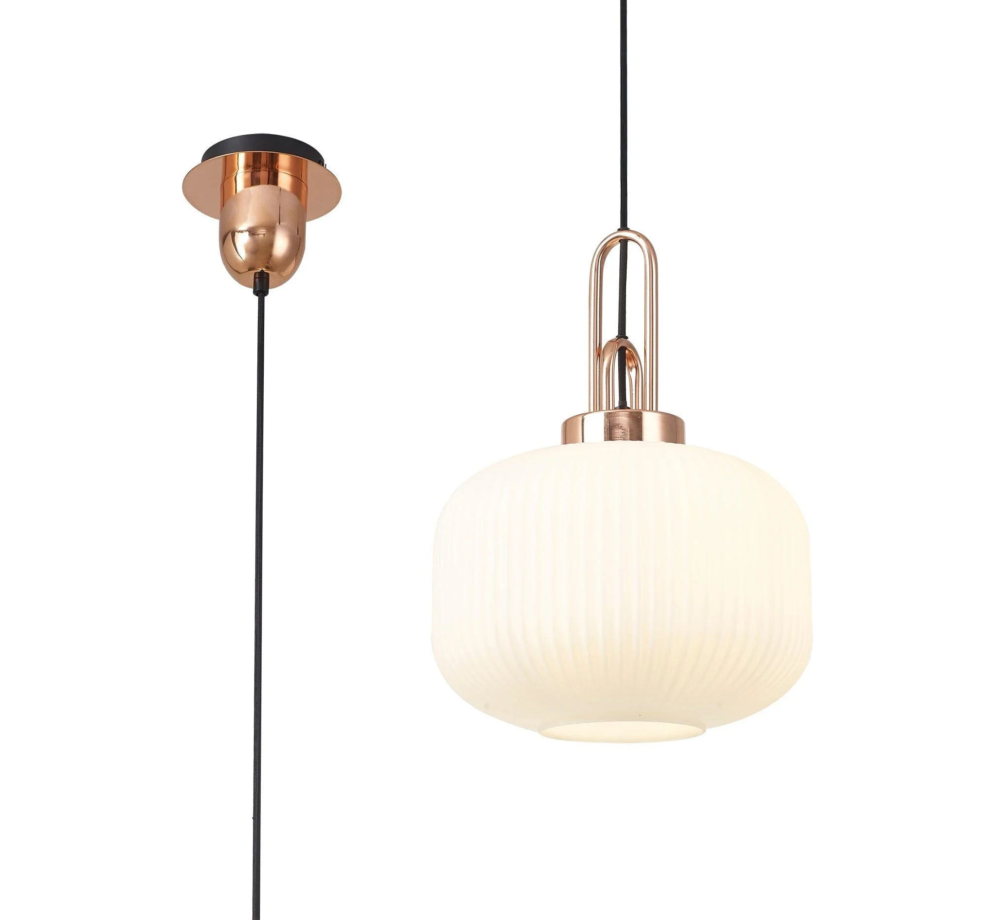 Cadiz 1 Light Pendant With 30cm Pumpkin Shaped Ribbed Glass - Various Colour Range - Image 23