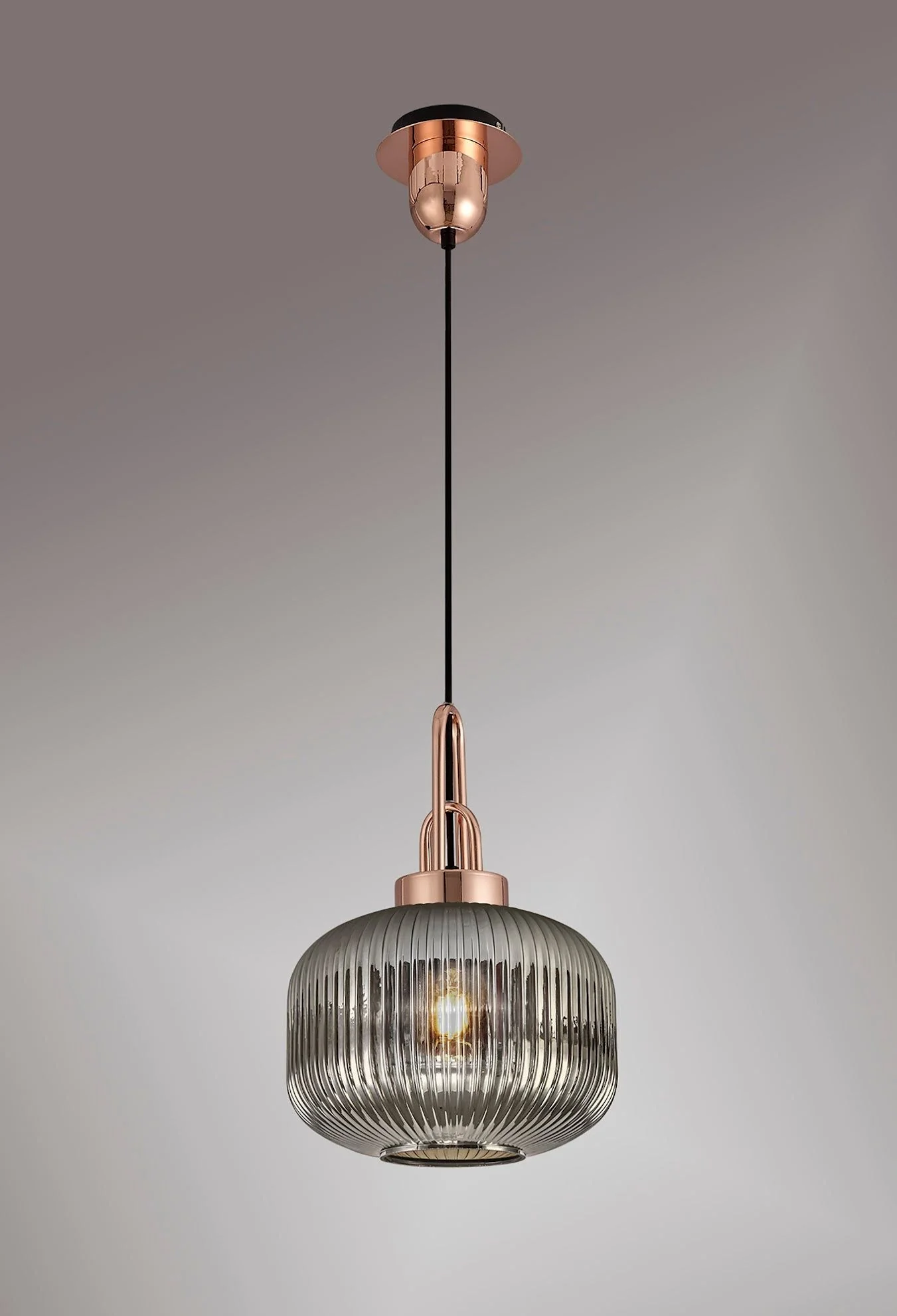 Cadiz 1 Light Pendant With 30cm Pumpkin Shaped Ribbed Glass - Various Colour Range - Image 26