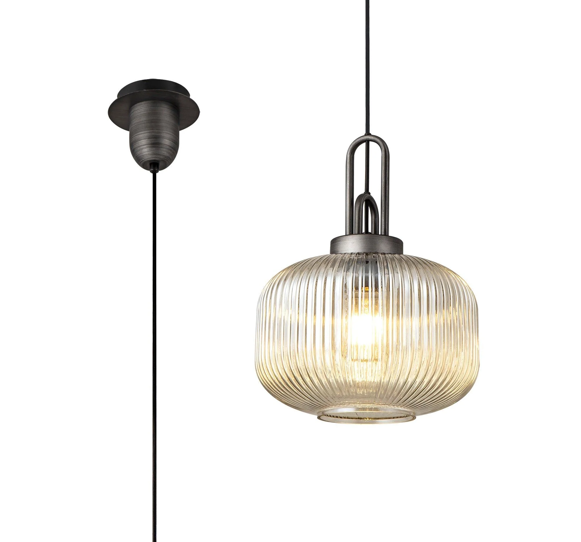 Cadiz 1 Light Pendant With 30cm Pumpkin Shaped Ribbed Glass - Various Colour Range - Image 27