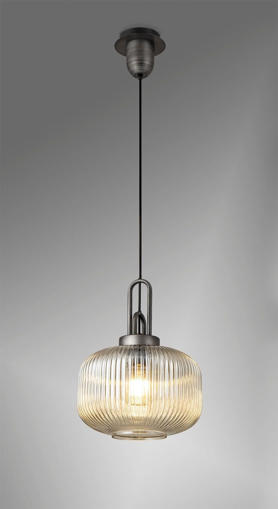 Cadiz 1 Light Pendant With 30cm Pumpkin Shaped Ribbed Glass - Various Colour Range - Image 28