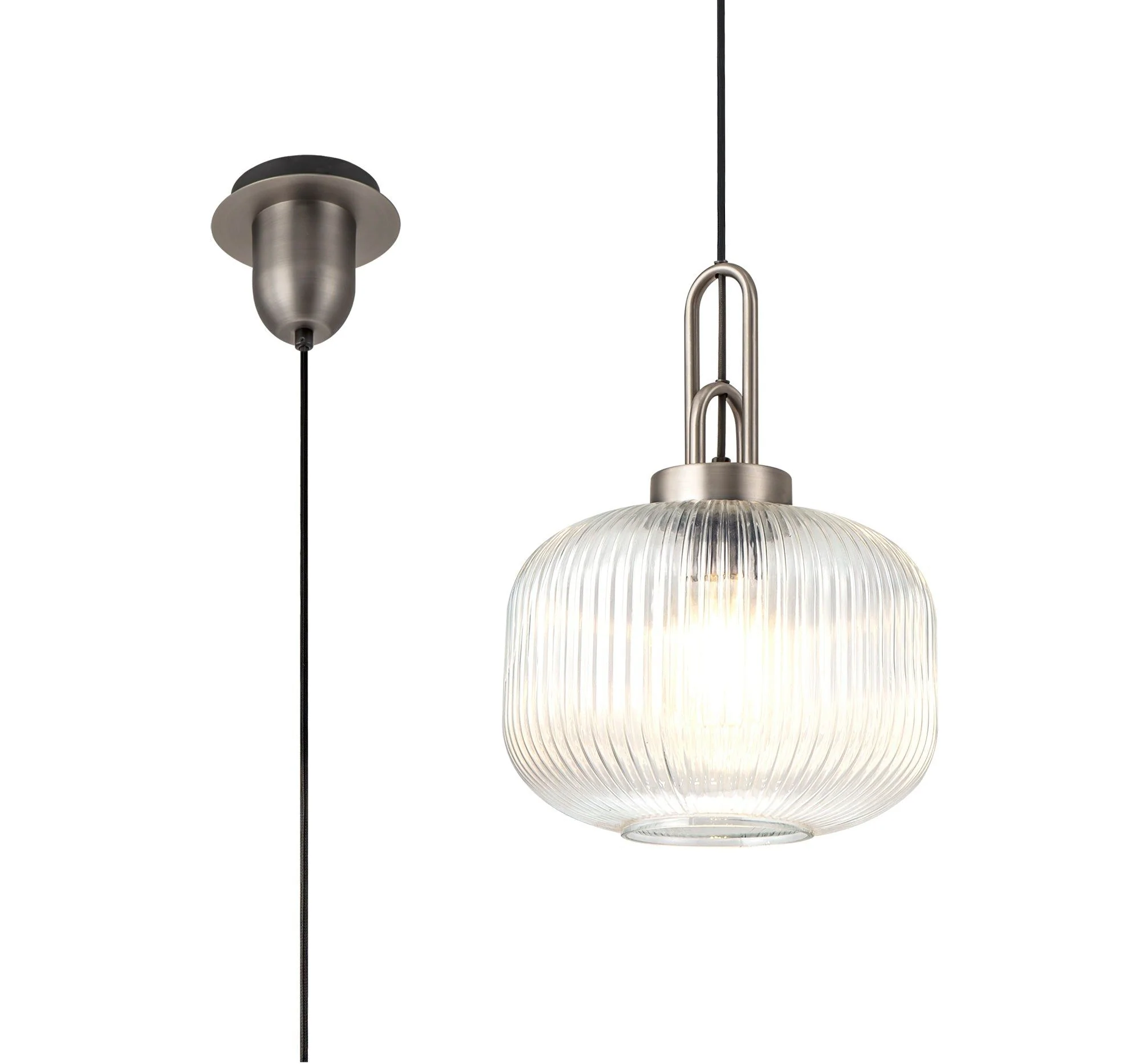 Cadiz 1 Light Pendant With 30cm Pumpkin Shaped Ribbed Glass - Various Colour Range - Image 29
