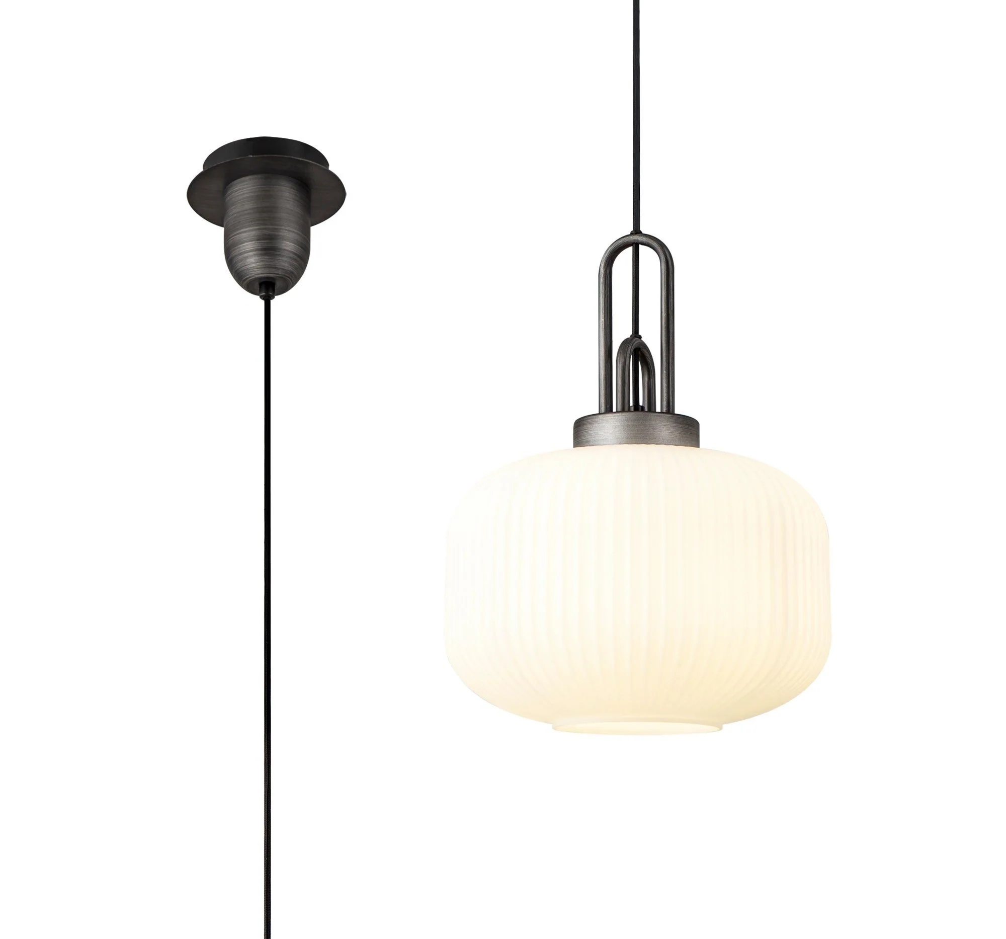 Cadiz 1 Light Pendant With 30cm Pumpkin Shaped Ribbed Glass - Various Colour Range - Image 3