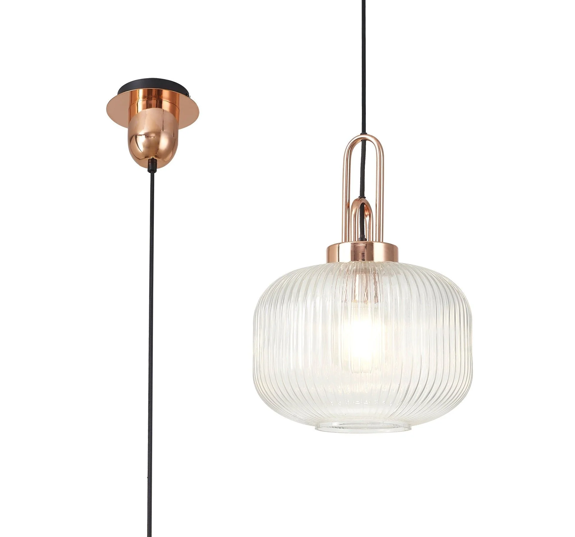 Cadiz 1 Light Pendant With 30cm Pumpkin Shaped Ribbed Glass - Various Colour Range - Image 31