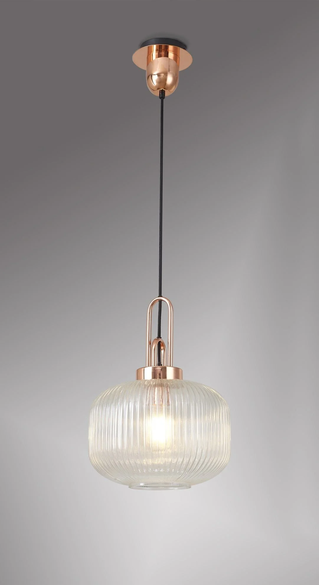 Cadiz 1 Light Pendant With 30cm Pumpkin Shaped Ribbed Glass - Various Colour Range - Image 32