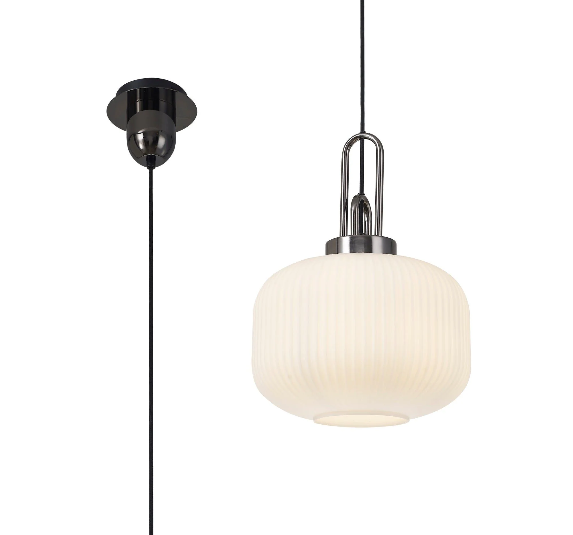 Cadiz 1 Light Pendant With 30cm Pumpkin Shaped Ribbed Glass - Various Colour Range - Image 33