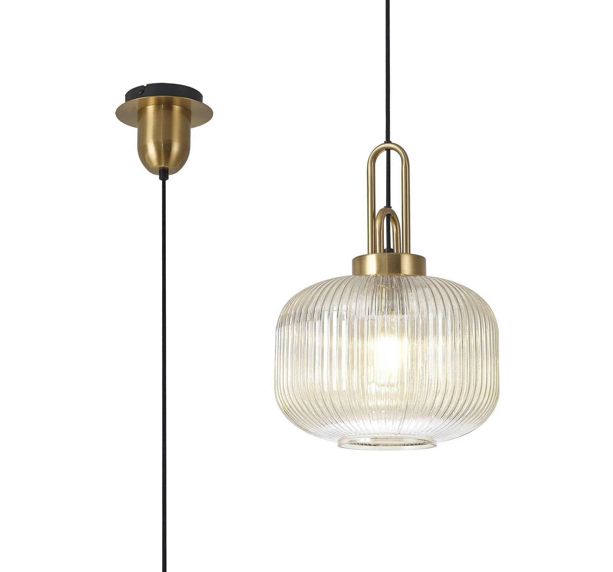 Cadiz 1 Light Pendant With 30cm Pumpkin Shaped Ribbed Glass - Various Colour Range - Image 35