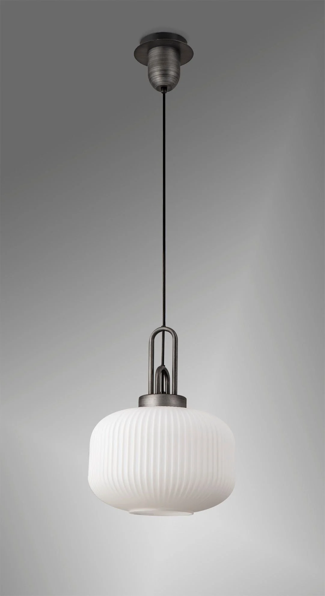 Cadiz 1 Light Pendant With 30cm Pumpkin Shaped Ribbed Glass - Various Colour Range - Image 4