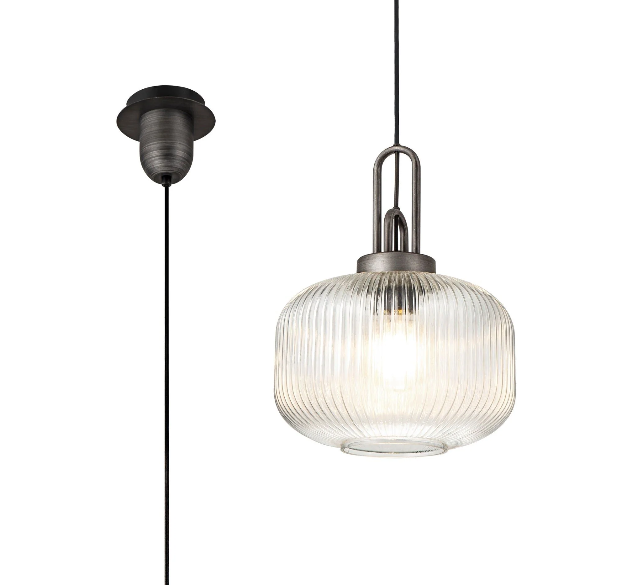 Cadiz 1 Light Pendant With 30cm Pumpkin Shaped Ribbed Glass - Various Colour Range - Image 5
