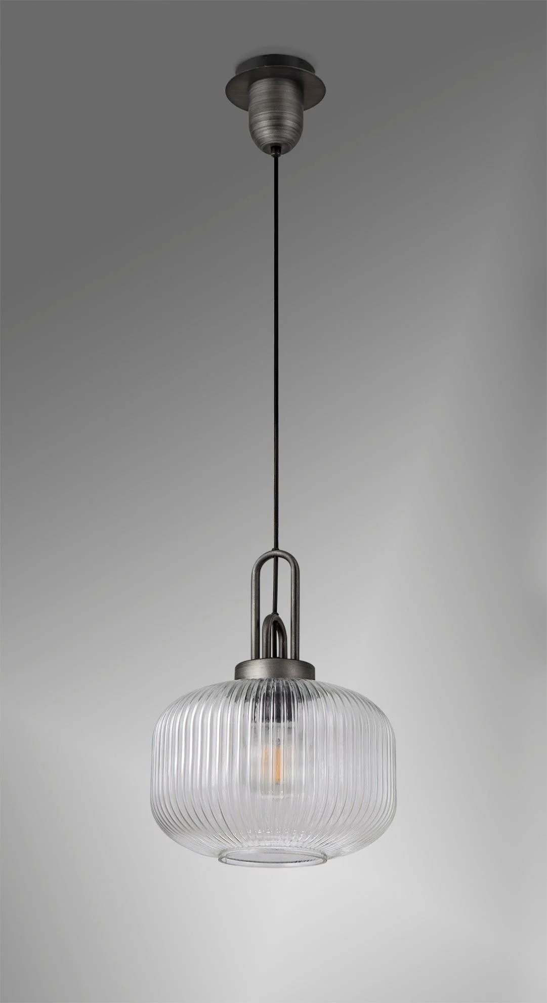 Cadiz 1 Light Pendant With 30cm Pumpkin Shaped Ribbed Glass - Various Colour Range - Image 6