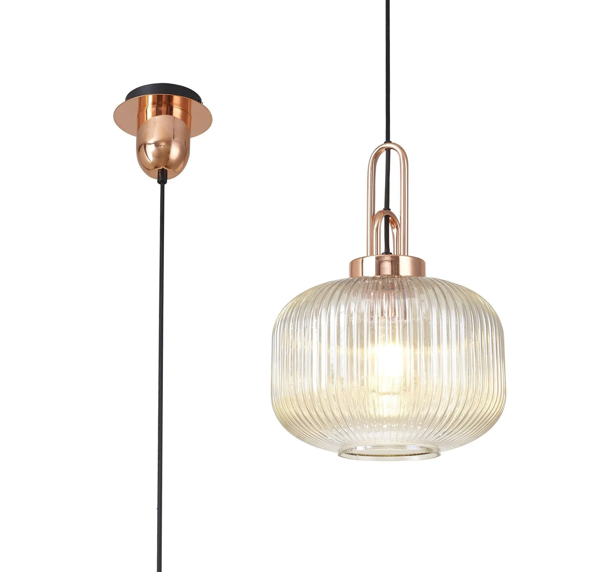 Cadiz 1 Light Pendant With 30cm Pumpkin Shaped Ribbed Glass - Various Colour Range - Image 7