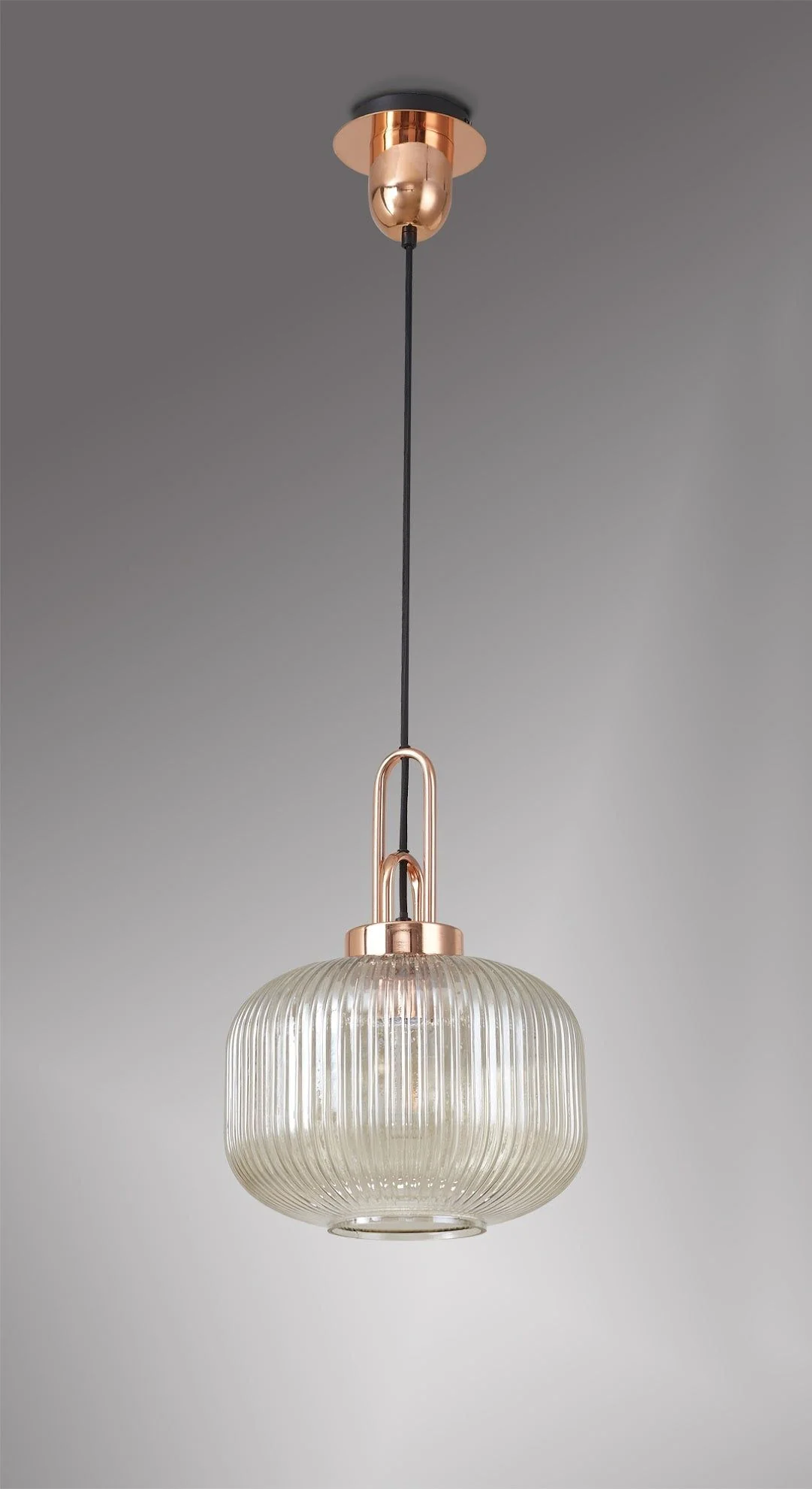 Cadiz 1 Light Pendant With 30cm Pumpkin Shaped Ribbed Glass - Various Colour Range - Image 8