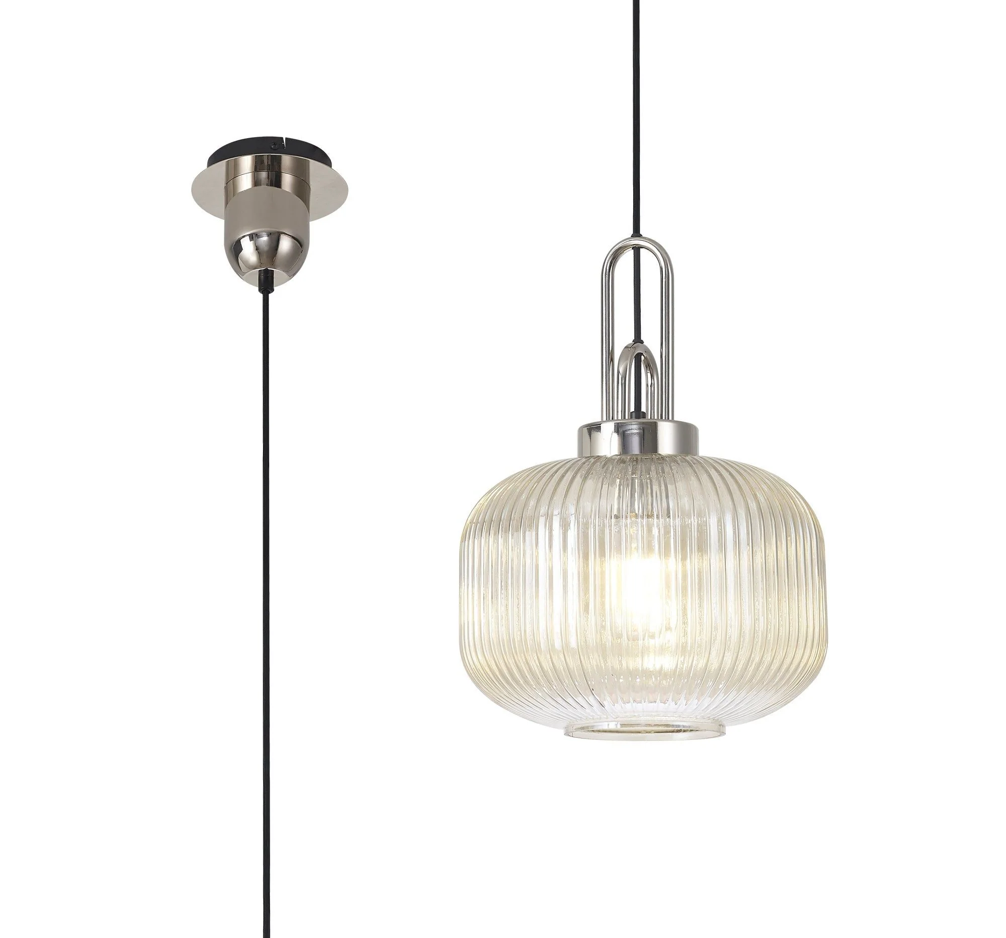 Cadiz 1 Light Pendant With 30cm Pumpkin Shaped Ribbed Glass - Various Colour Range - Image 9