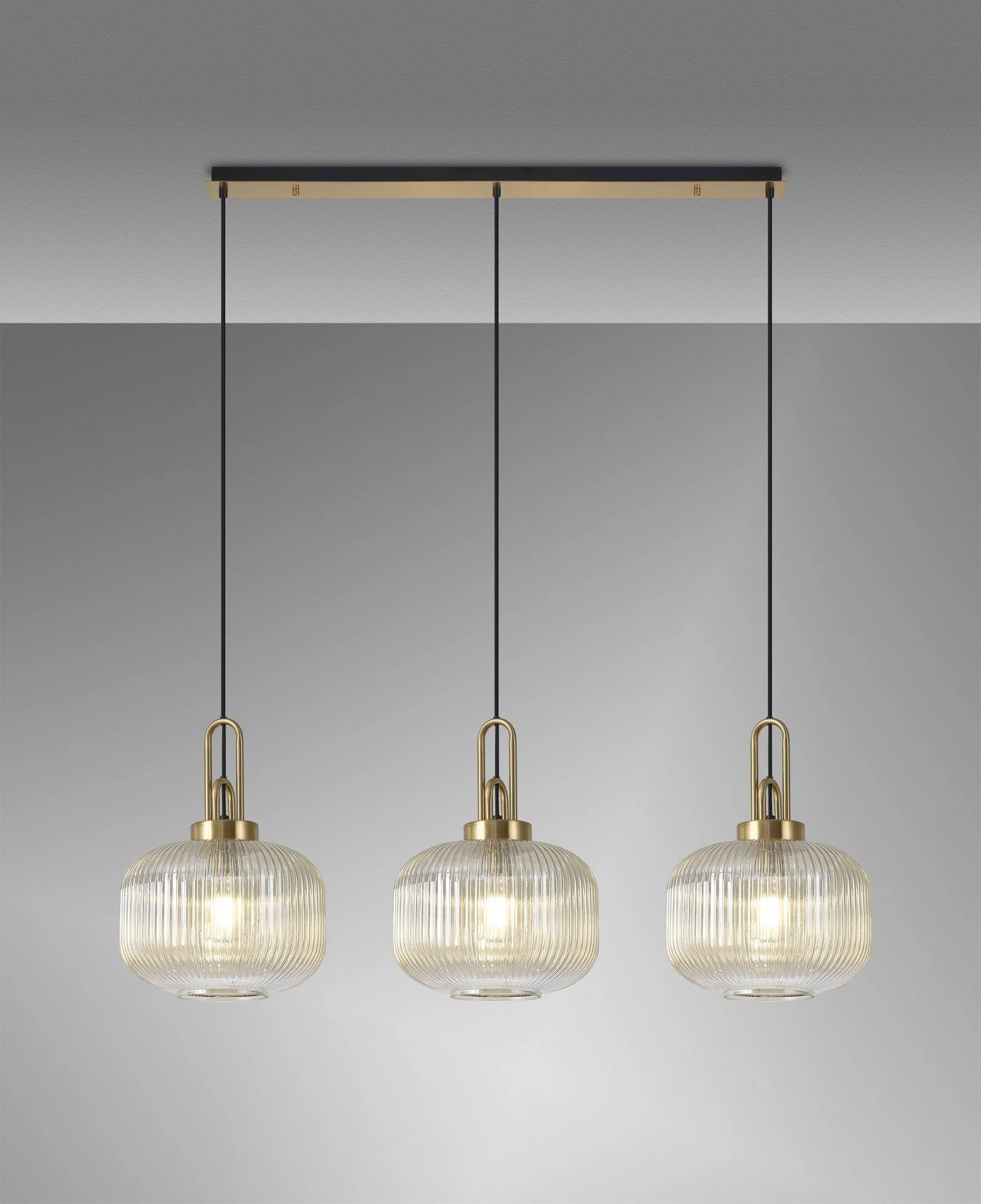 Cadiz 3L Kitchen/Island Ceiling Light E27 With Brass Gold & Matt Black With Various Glass Shade Colours IP20 - Image 10