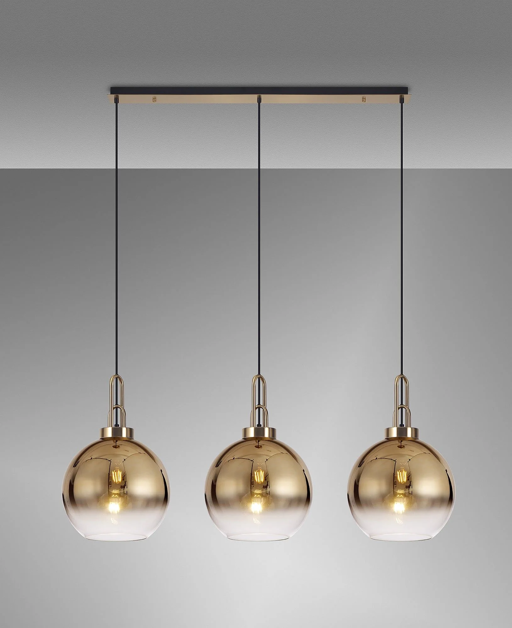 Cadiz 3L Kitchen/Island Ceiling Light E27 With Brass Gold & Matt Black With Various Glass Shade Colours IP20 - Image 2